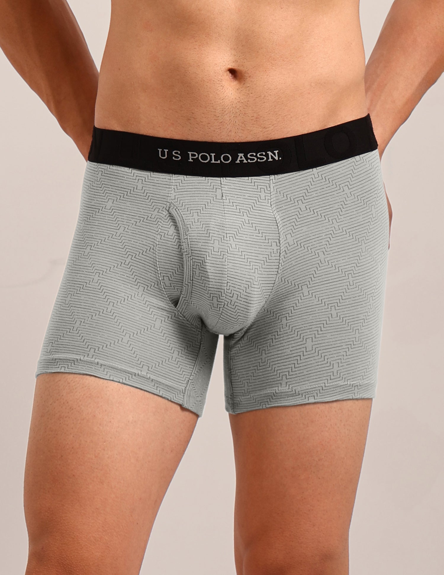 Printed Cotton Stretch Essential OET22 Long Trunk - Pack Of 2 Back/ Flint Grey - U.S. Polo Assn. India | Large