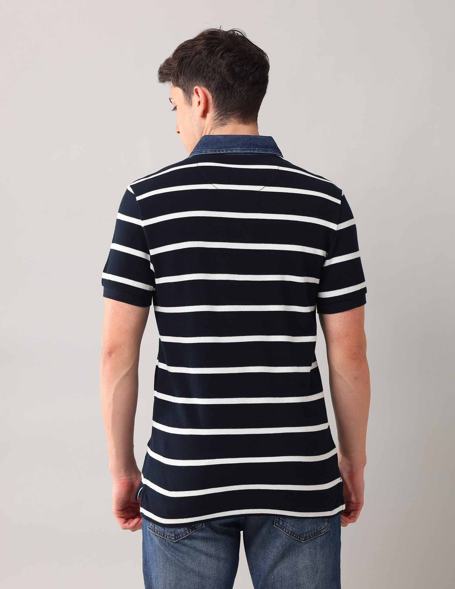 Horizontal Stripes Pure Cotton Polo Shirt Navy - U.S. Polo Assn. India | Large