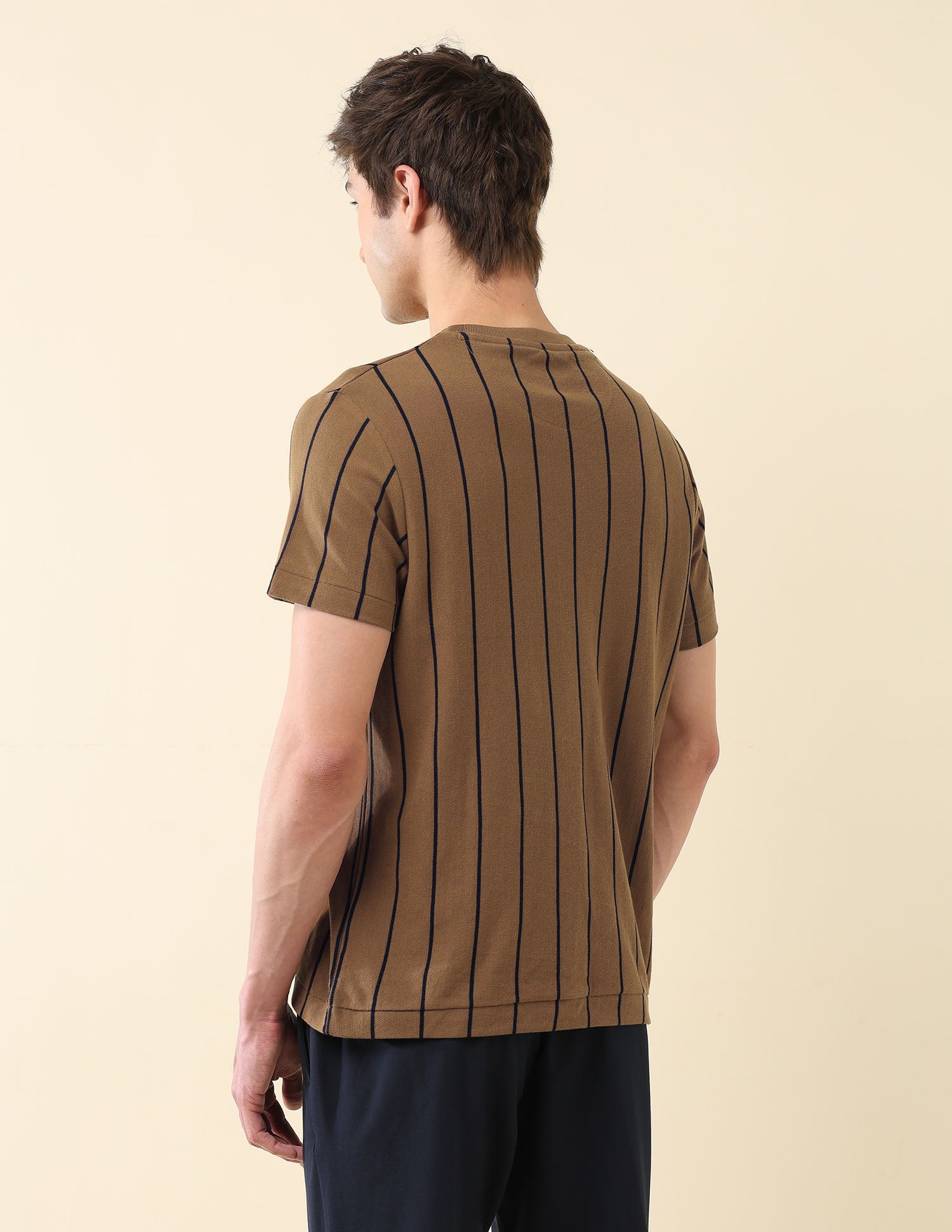 Vertical Striped Pure Cotton Gold Cup T-Shirt Brown - U.S. Polo Assn. India | Large