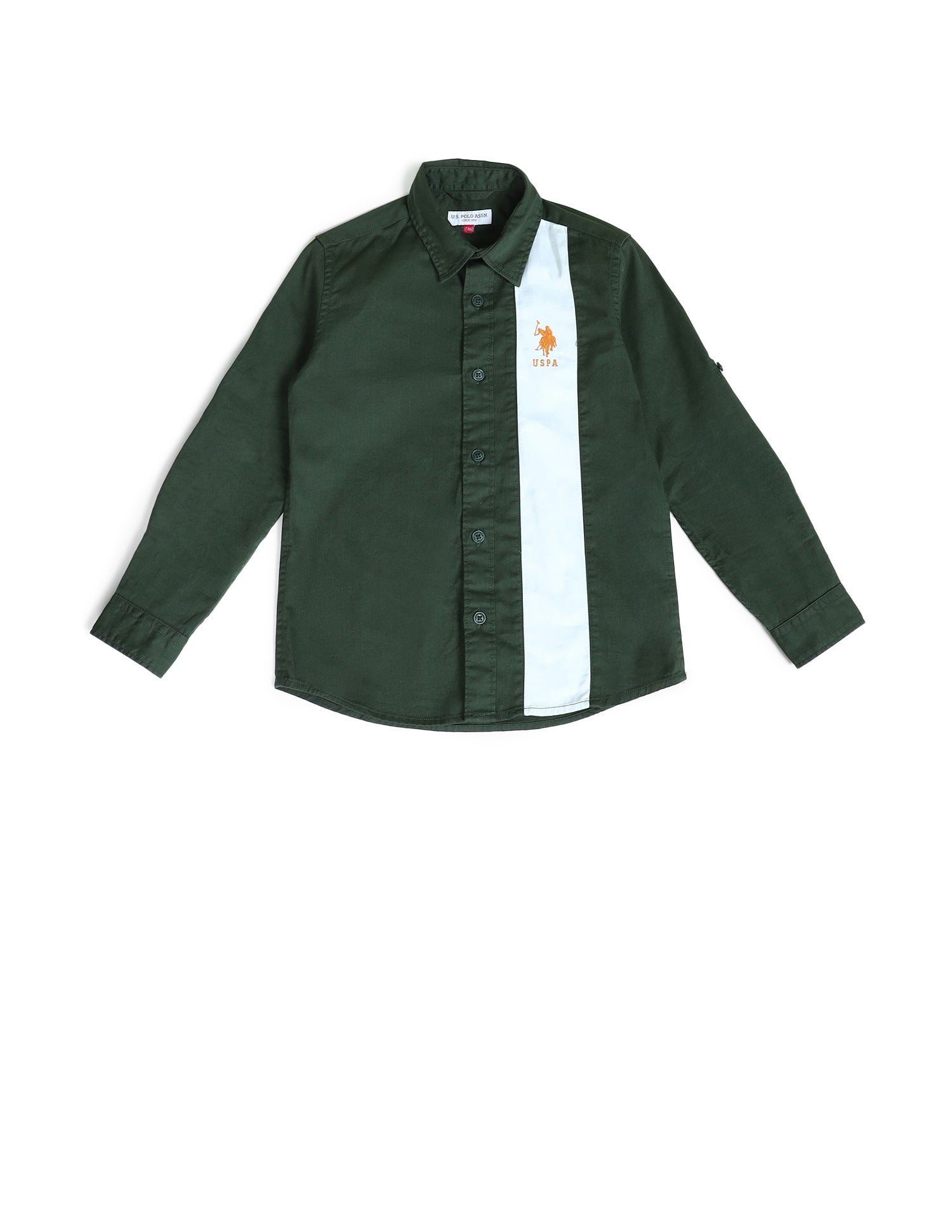 Boys Colour Blocked Regular Fit Shirt Dark Green - U.S. Polo Assn. India | Large