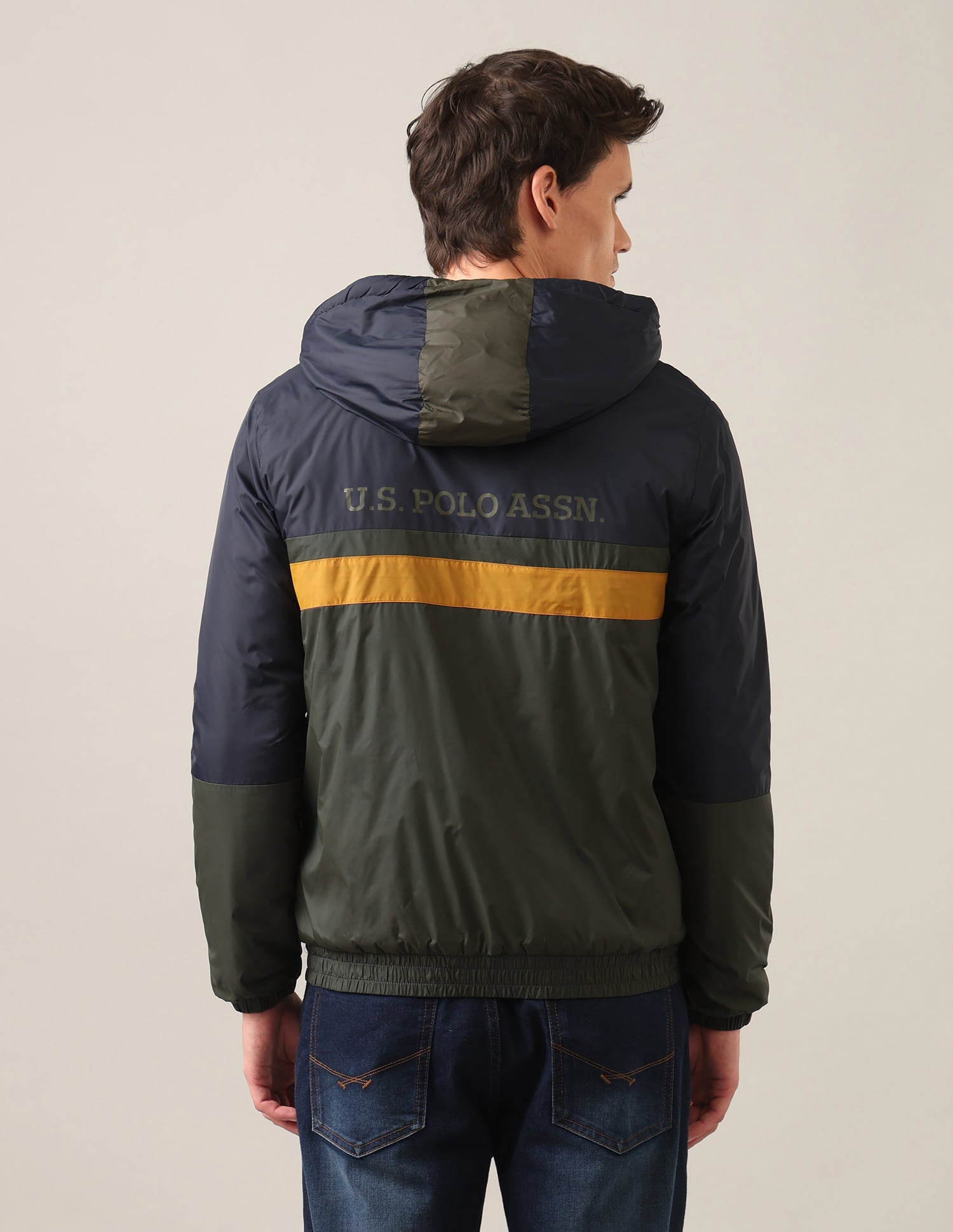 Colour Block Hooded Jacket Olive - U.S. Polo Assn. India | Large