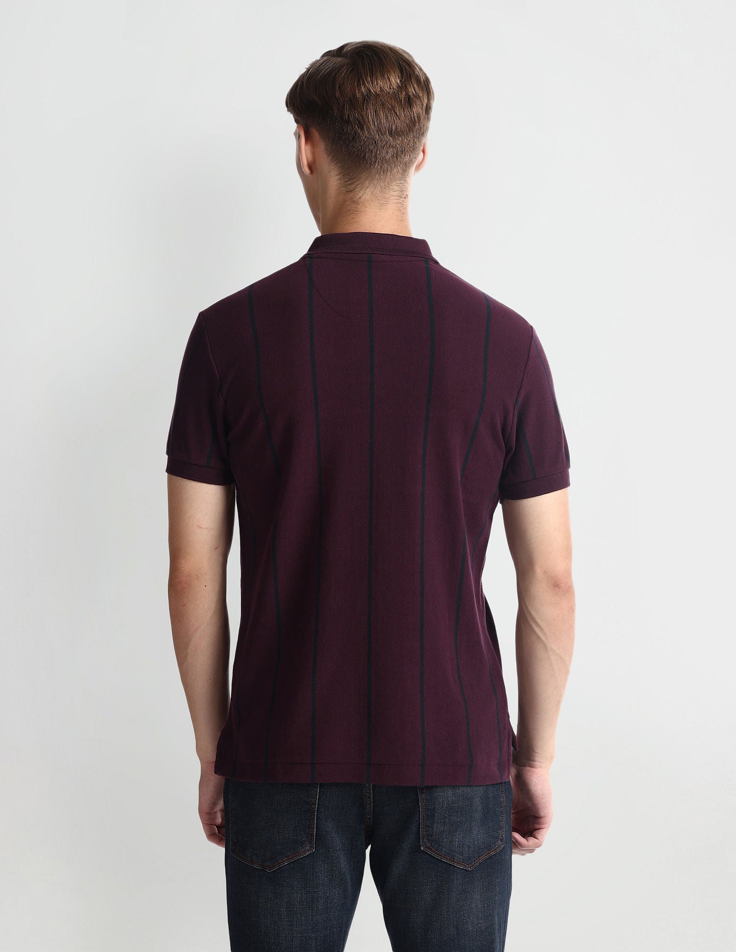 Vertical Striped Yarn Dyed Polo Shirt Wine - U.S. Polo Assn. India | Large