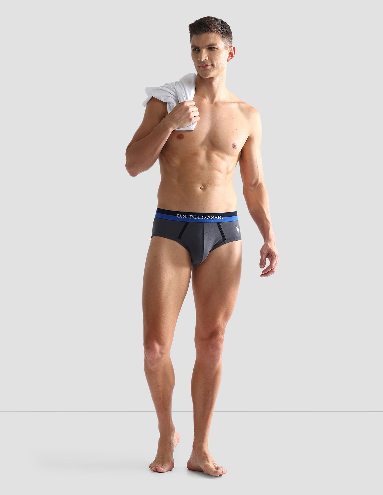 Dual Tone Cotton Stretch OET07 Briefs - Pack Of 3 Black, Dark Grey and Navy - U.S. POLO ASSN. | Large