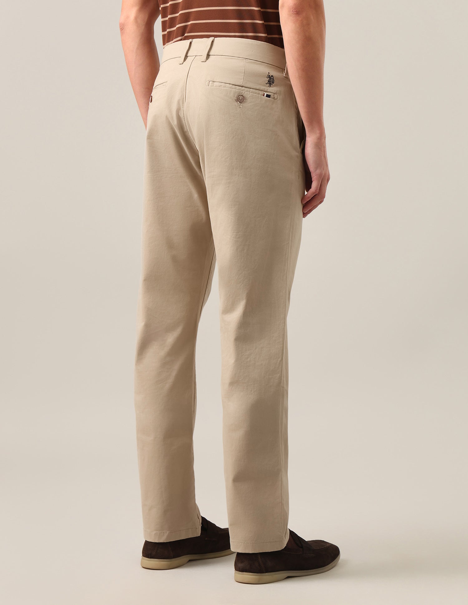 Riley Straight Fit Satin Trousers Light Khaki - U.S. Polo Assn. India | Large