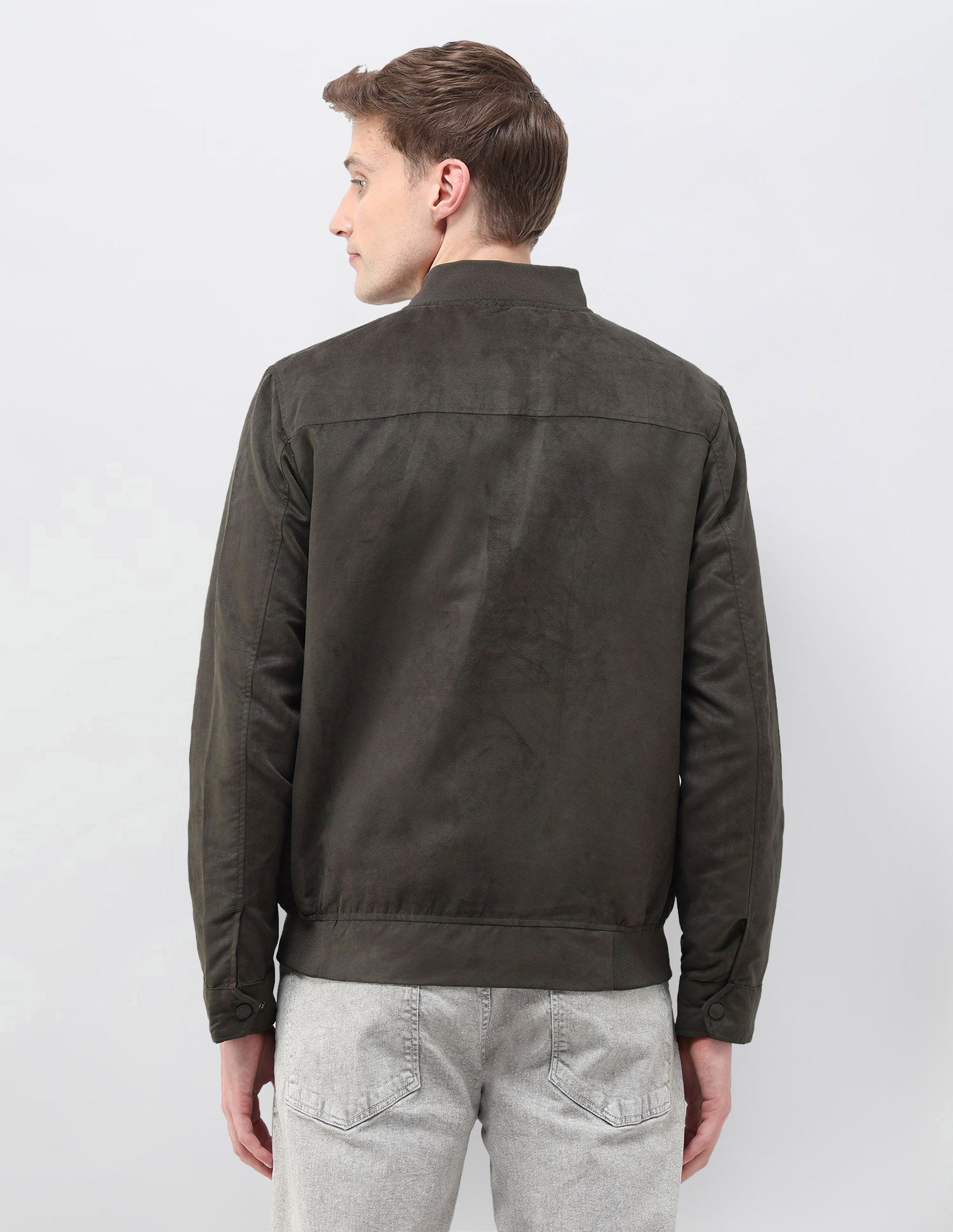 Solid Regular Fit Bomber Jacket Dark Olive - U.S. Polo Assn. India | Large