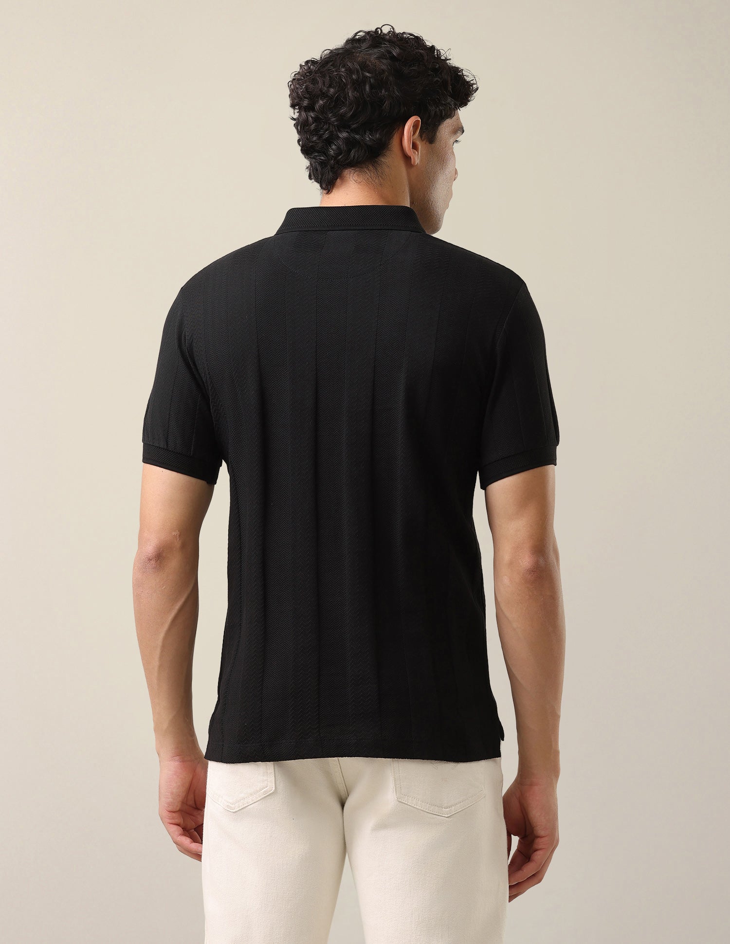 Self Design Vertical Striped Slim Fit Polo Shirt Black - U.S. Polo Assn. India | Large