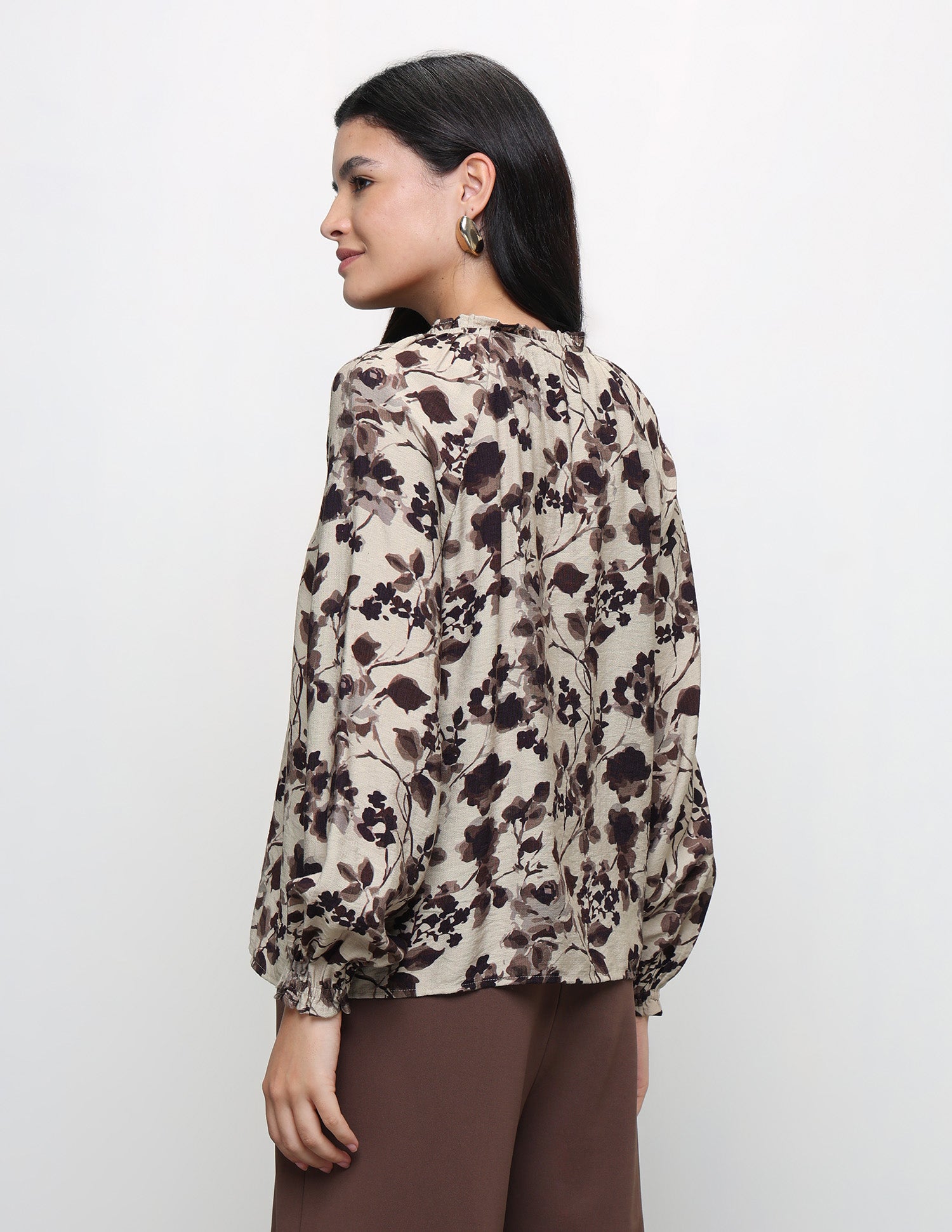 Floral Printed Relaxed Fit Top Dark Brown - U.S. Polo Assn. India | Large