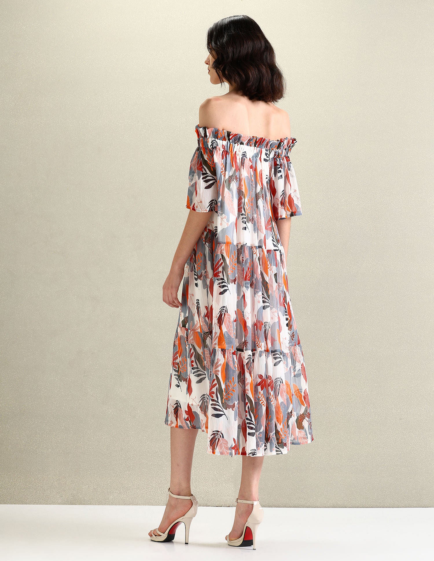 Chiffon Printed A-Line Dress White, Grey and Red - U.S. POLO ASSN. | Large