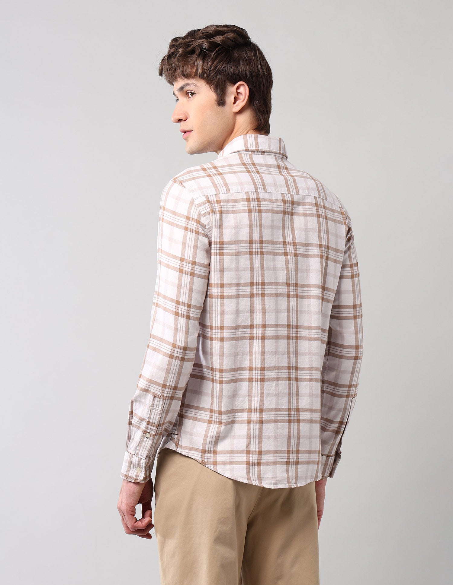 Plaid Checked Pure Cotton Shirt Khaki - U.S. Polo Assn. India | Large