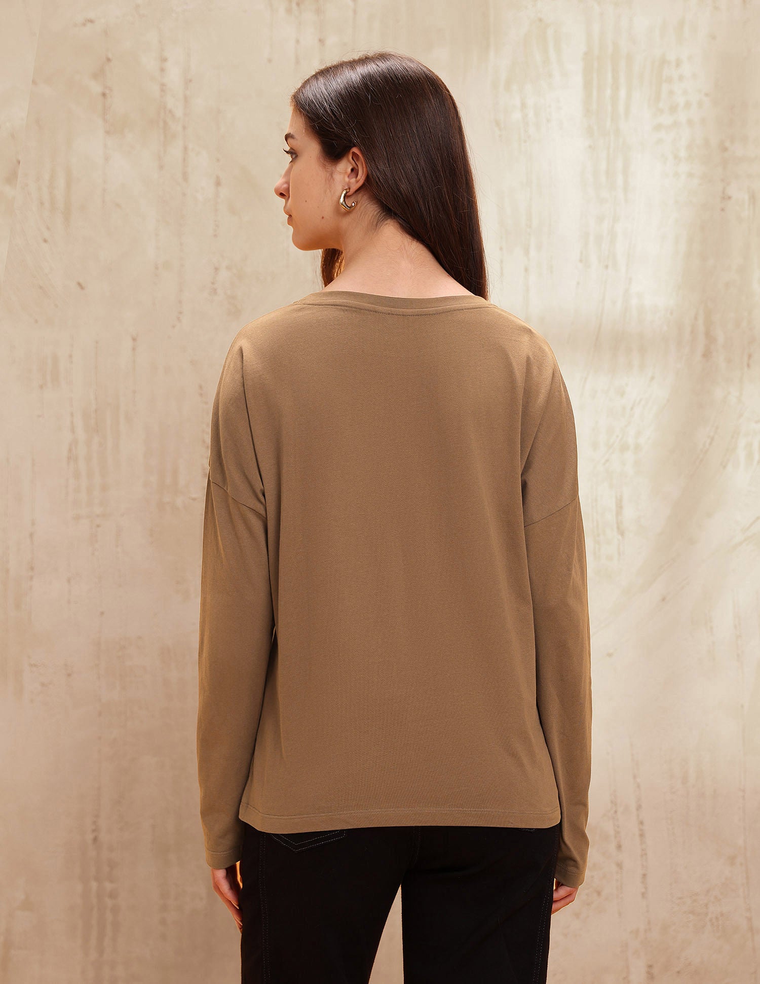 Crew Neck Drop Shoulder Full Sleeves Tshirt With Flock Print Brown - U.S. POLO ASSN. | Large