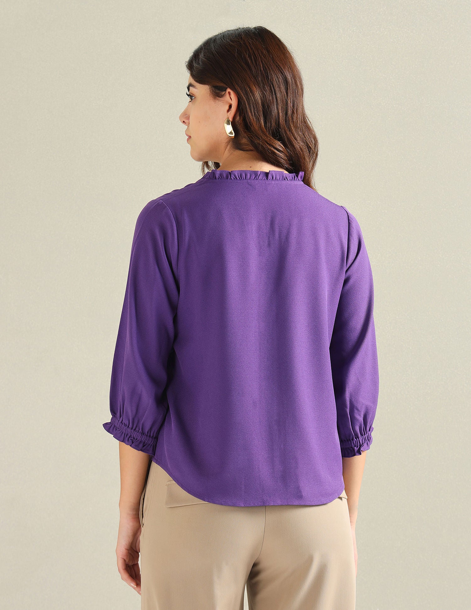 Ruffled Neck Solid Top Purple - U.S. POLO ASSN. | Large