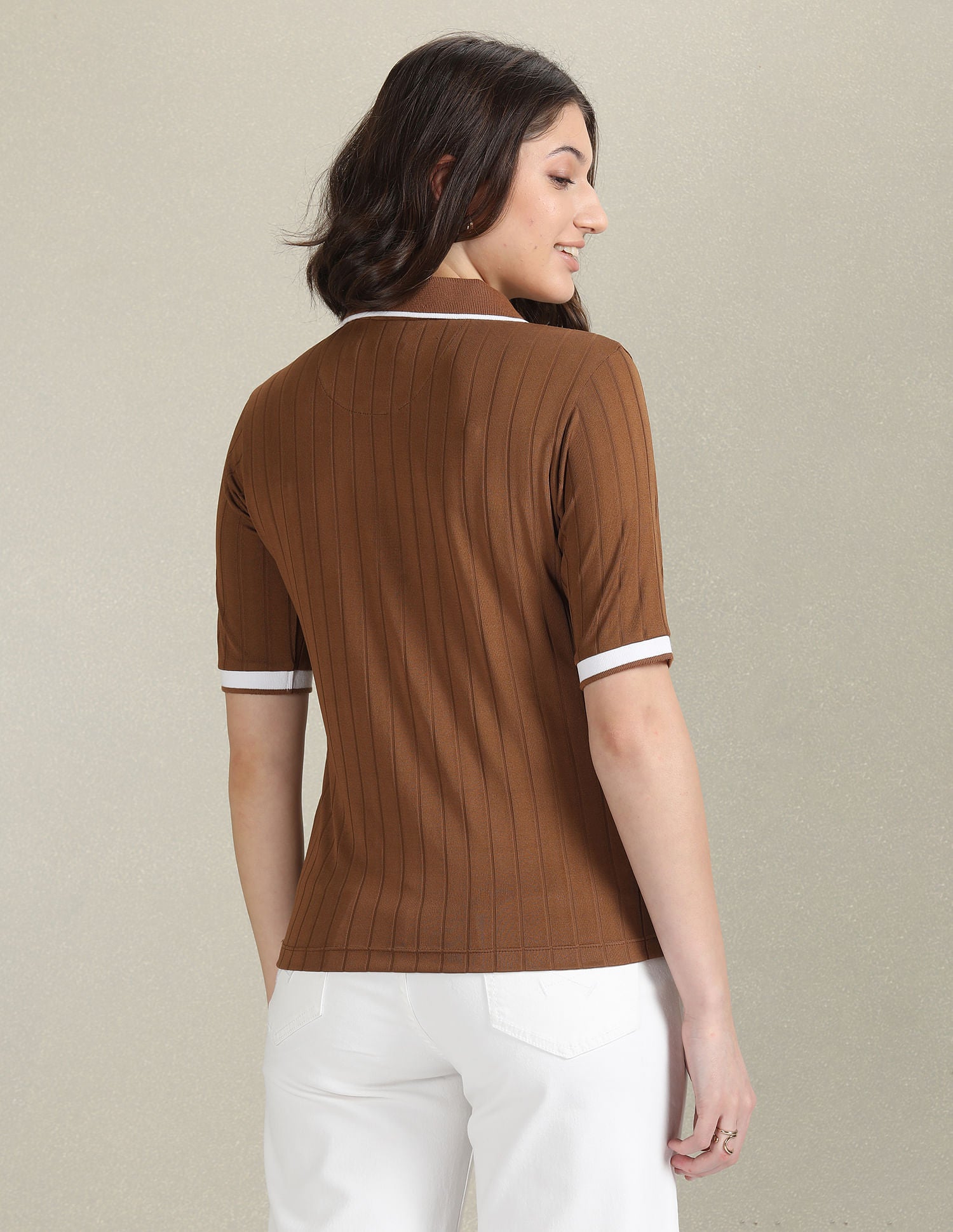 Tipped Collar Textured Polo Shirt Brown - U.S. POLO ASSN. | Large