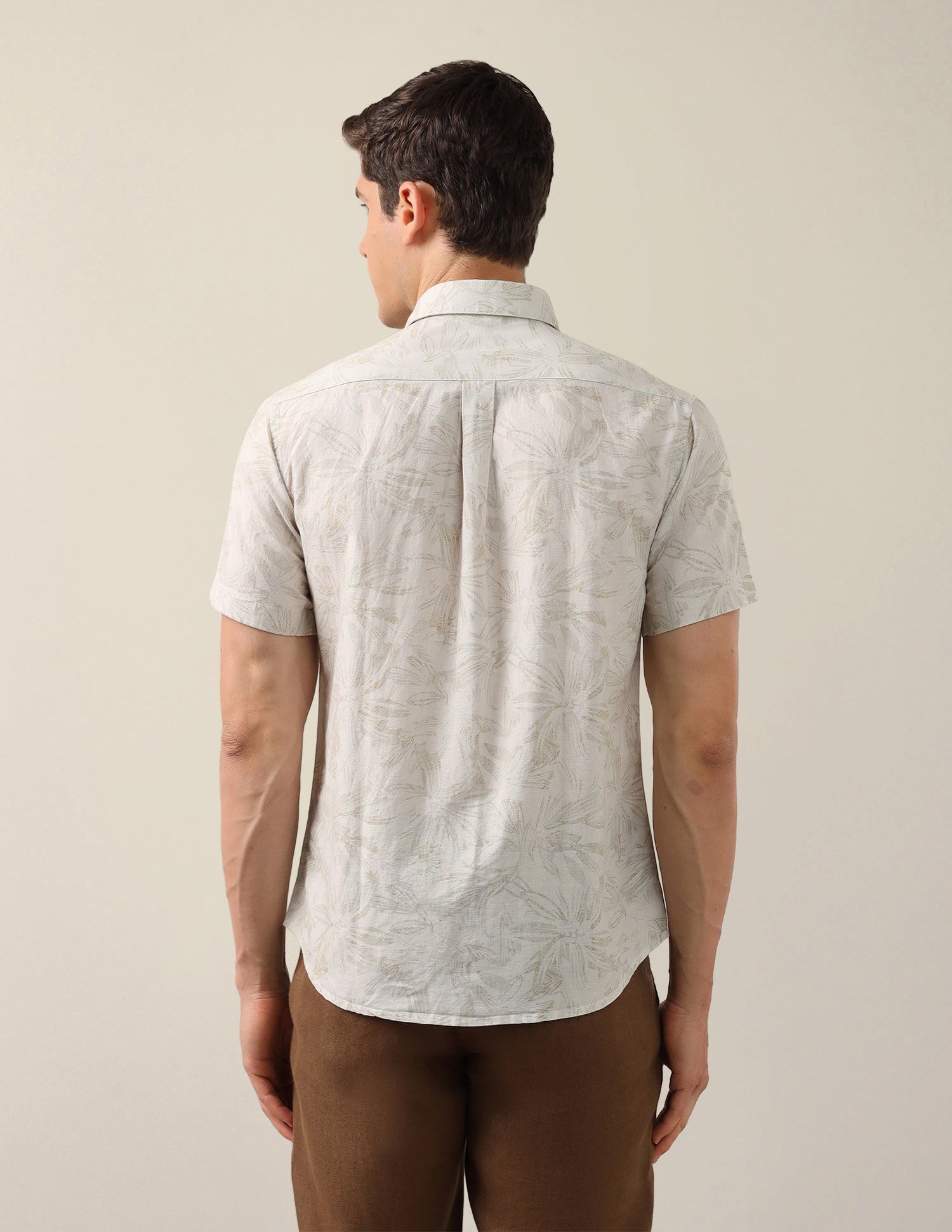 Tropical Printed Cotton Linen Shirt Beige - U.S. Polo Assn. India | Large