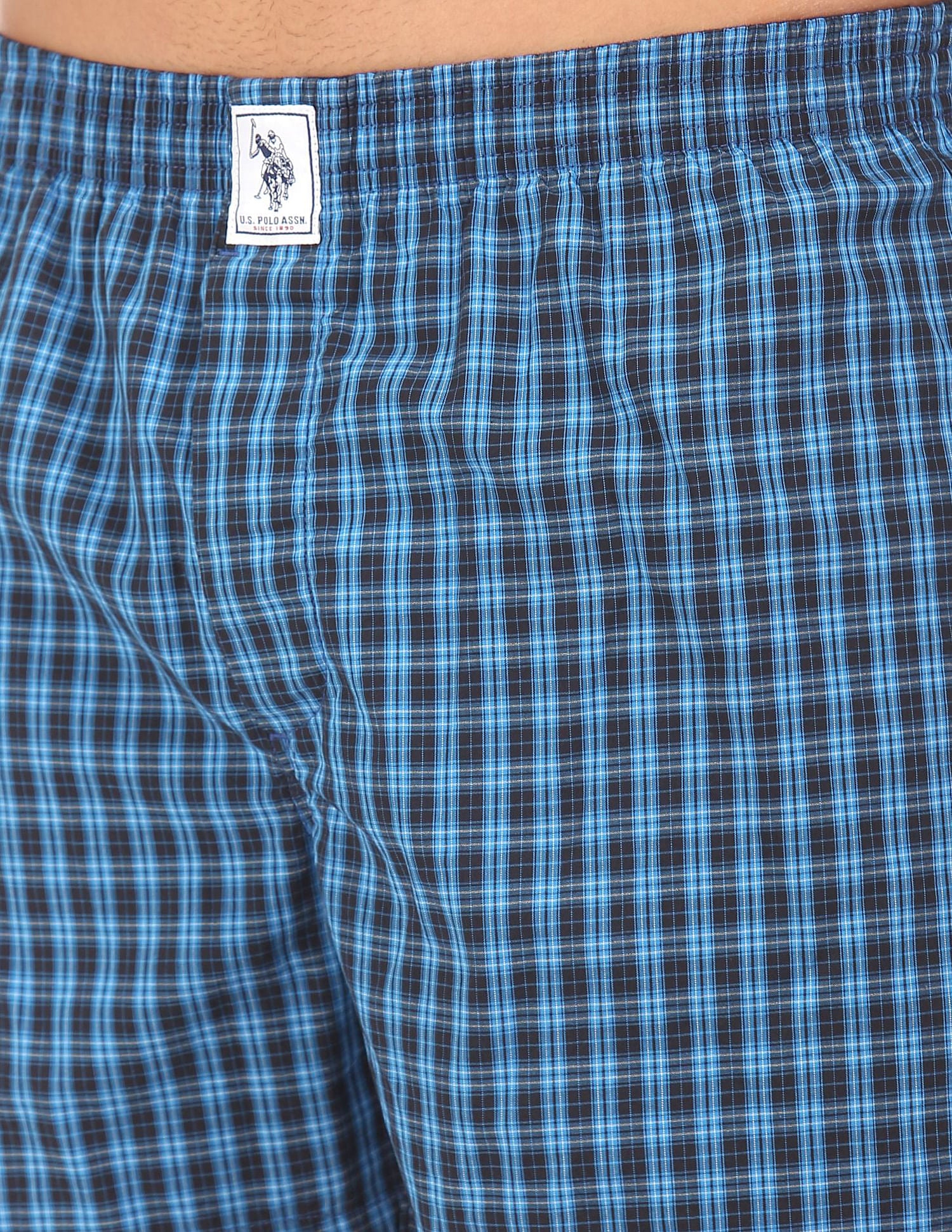 Plaid Check Pure Cotton I691 Boxers - Pack Of 2 Blue - U.S. POLO ASSN. | Large