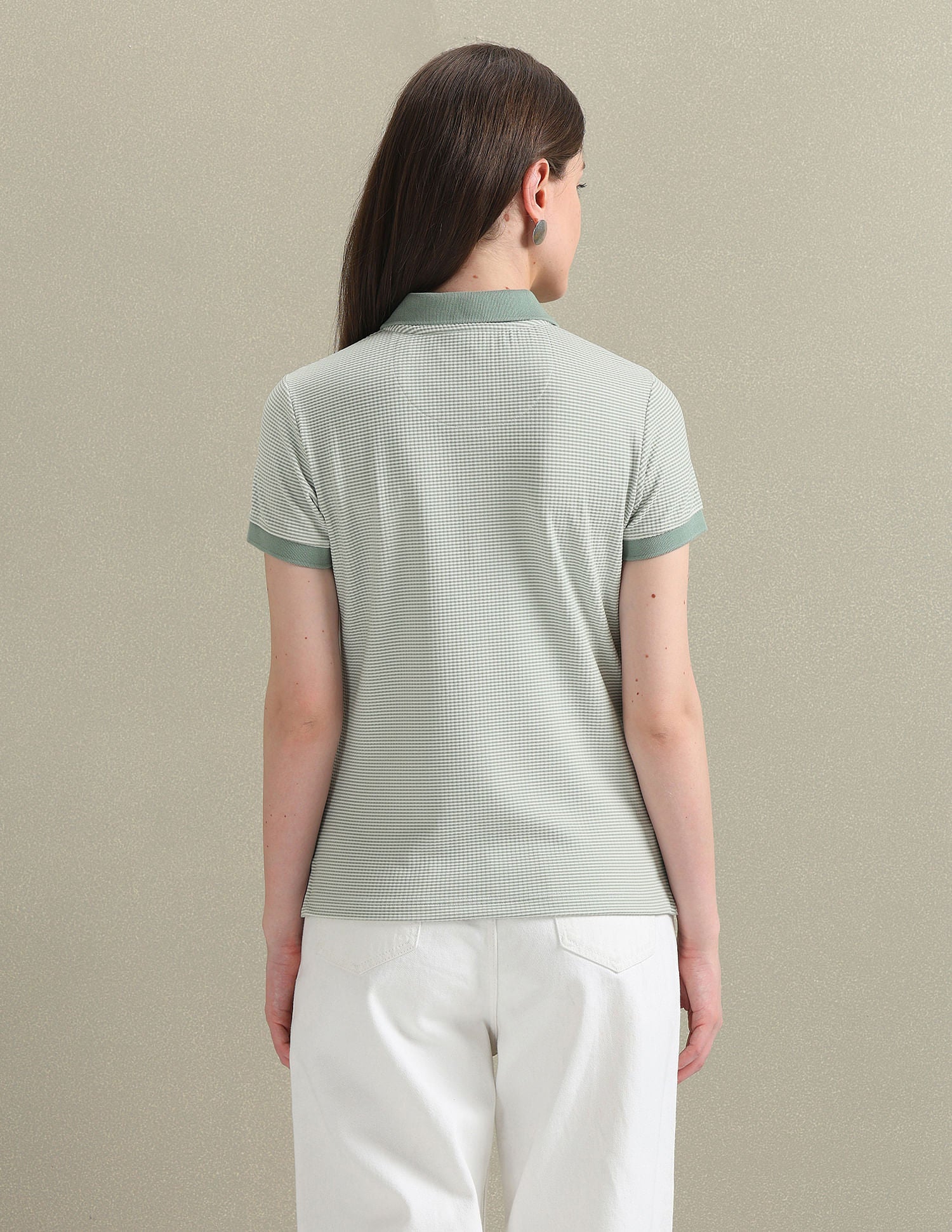 Ribbed Collar Patterned Polo Shirt Light Green - U.S. POLO ASSN. | Large