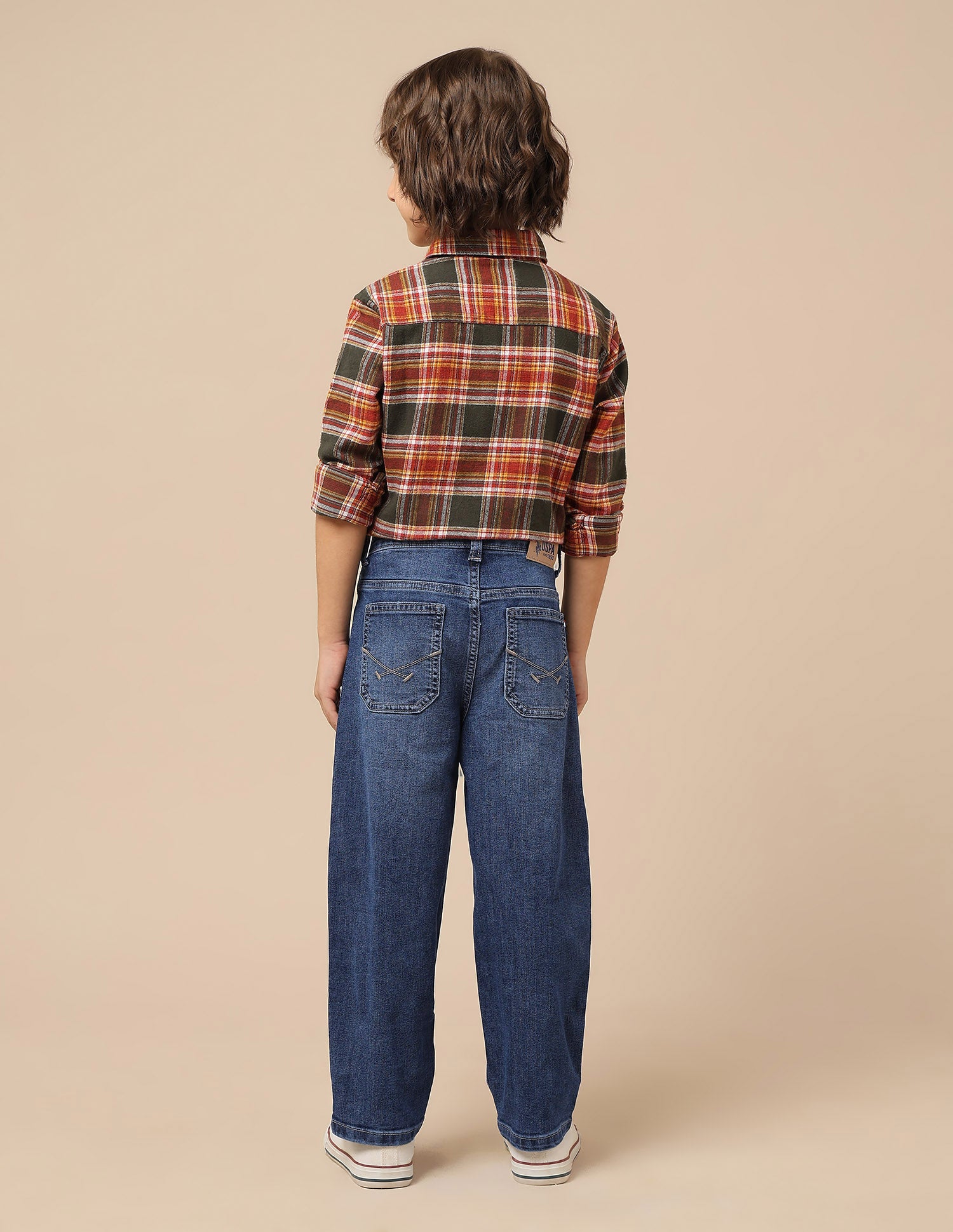 Boys Baggy Fit Lightly Distressed Jeans Mid Blue - U.S. POLO ASSN. | Large