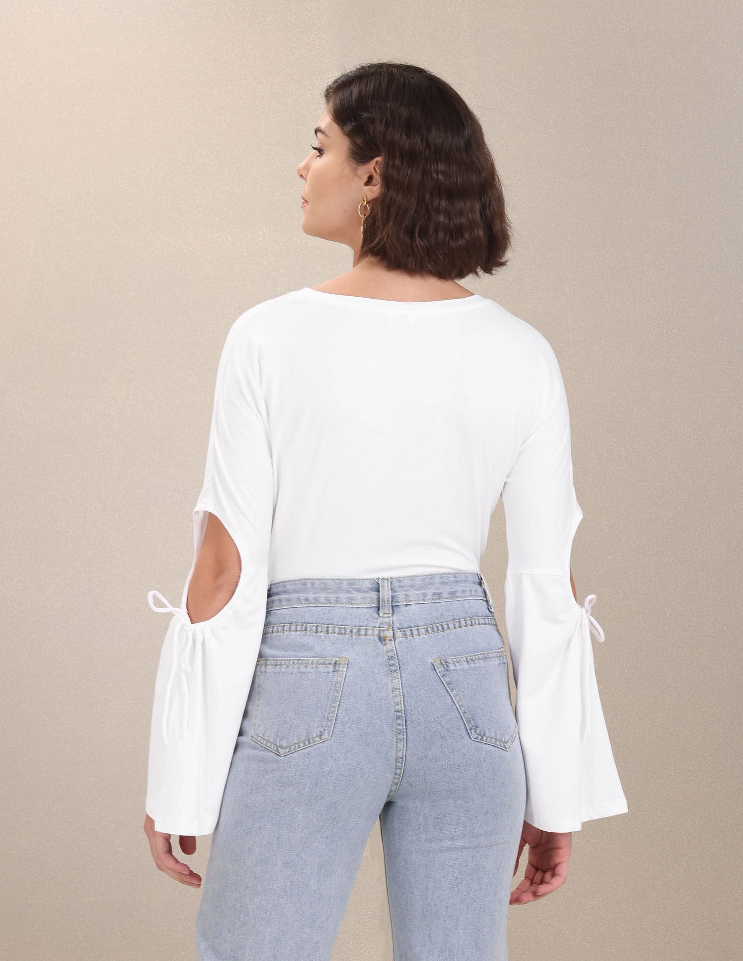 Round Neck Peasant Tie-Up Puff Sleeve Top White - U.S. Polo Assn. India | Large