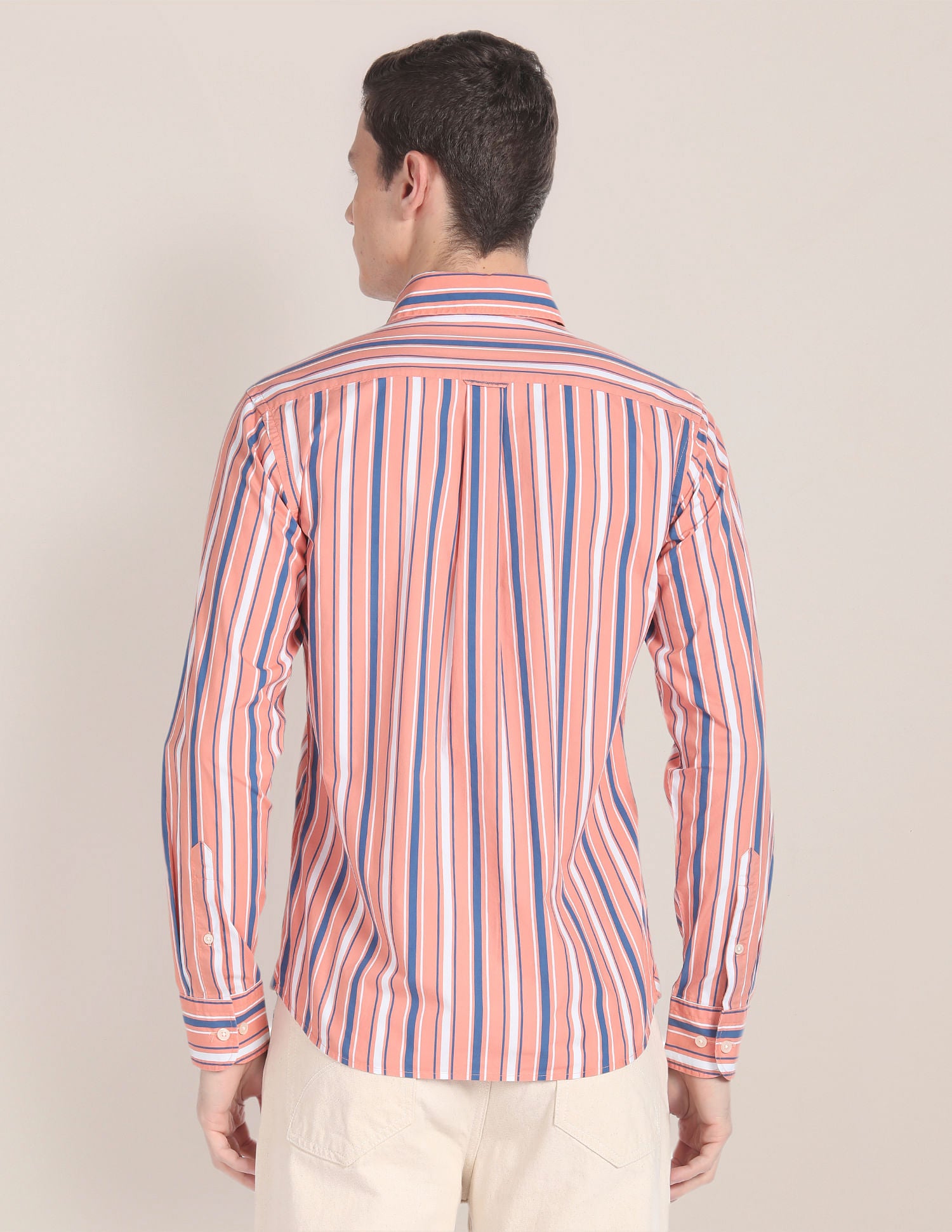 Vertical Stripe Cotton Shirt Orange - U.S. Polo Assn. India | Large