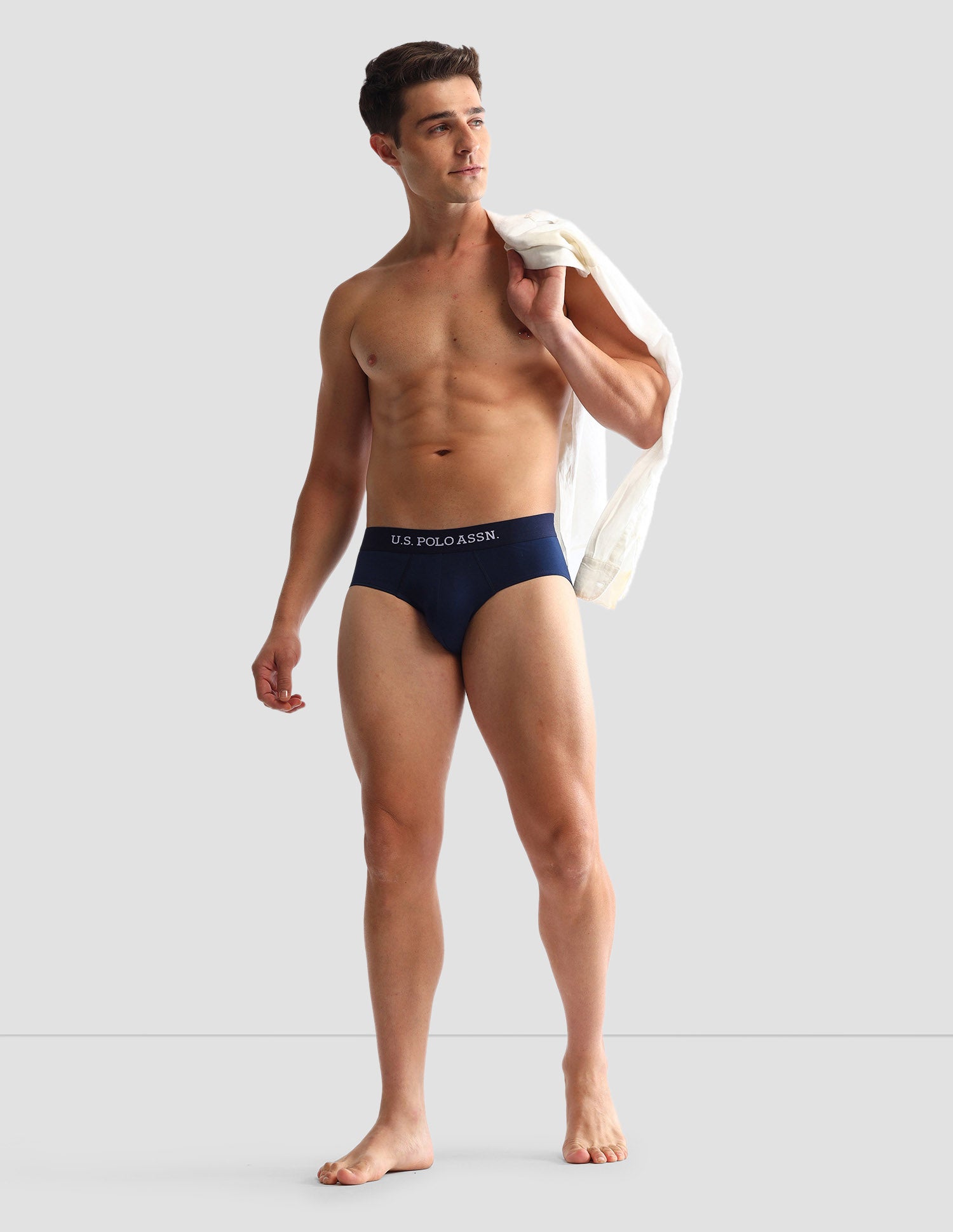 Anti Microbial Printed OEB14 Briefs - Pack Of 3 Navy, Grey Melange and Navy - U.S. POLO ASSN. | Large