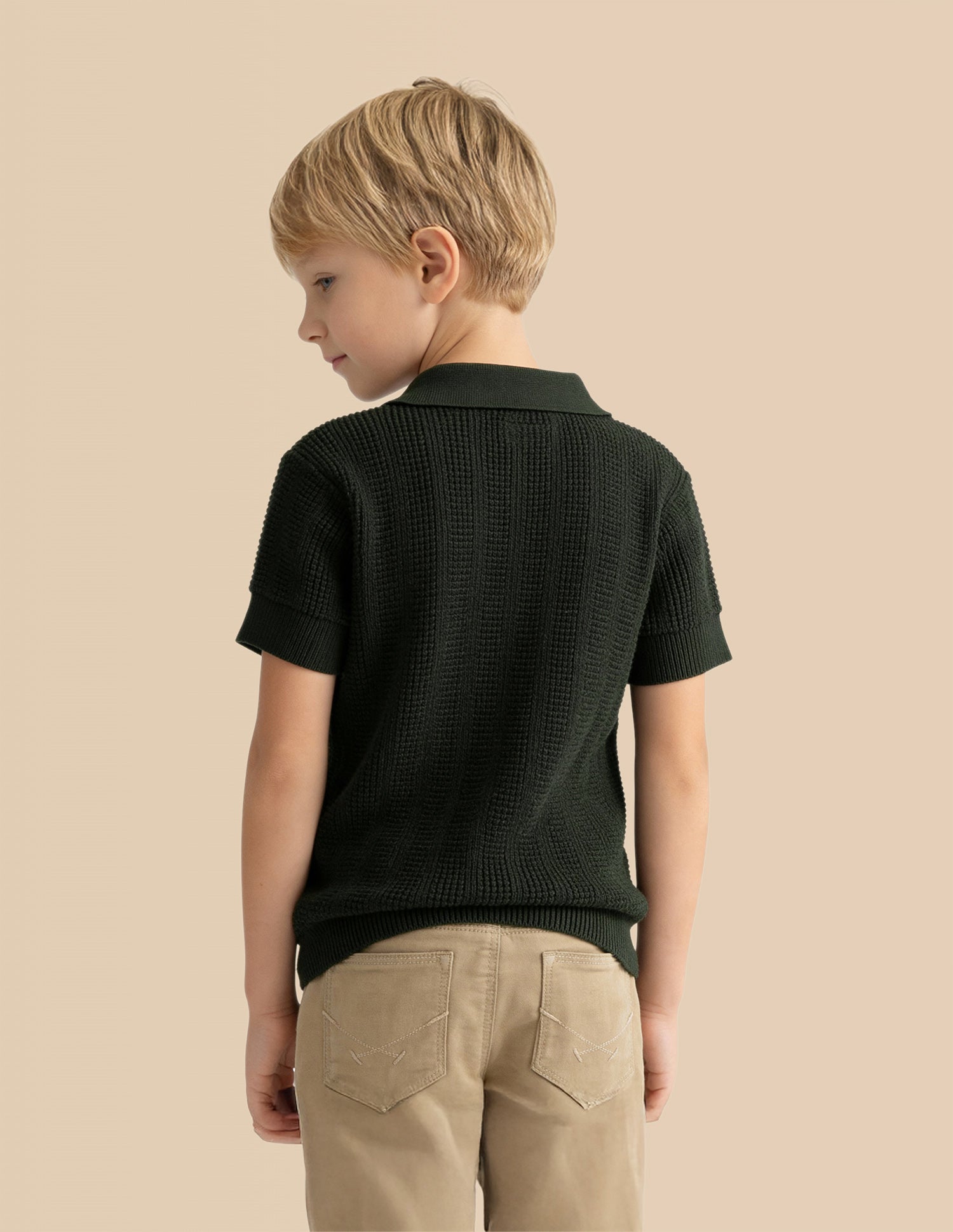 Boys Textured Regular Fit Polo Shirt Olive - U.S. Polo Assn. India | Large