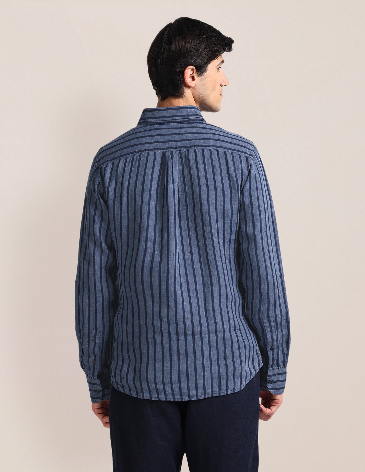Vertical Stripe Linen Shirt Navy - U.S. Polo Assn. India | Large