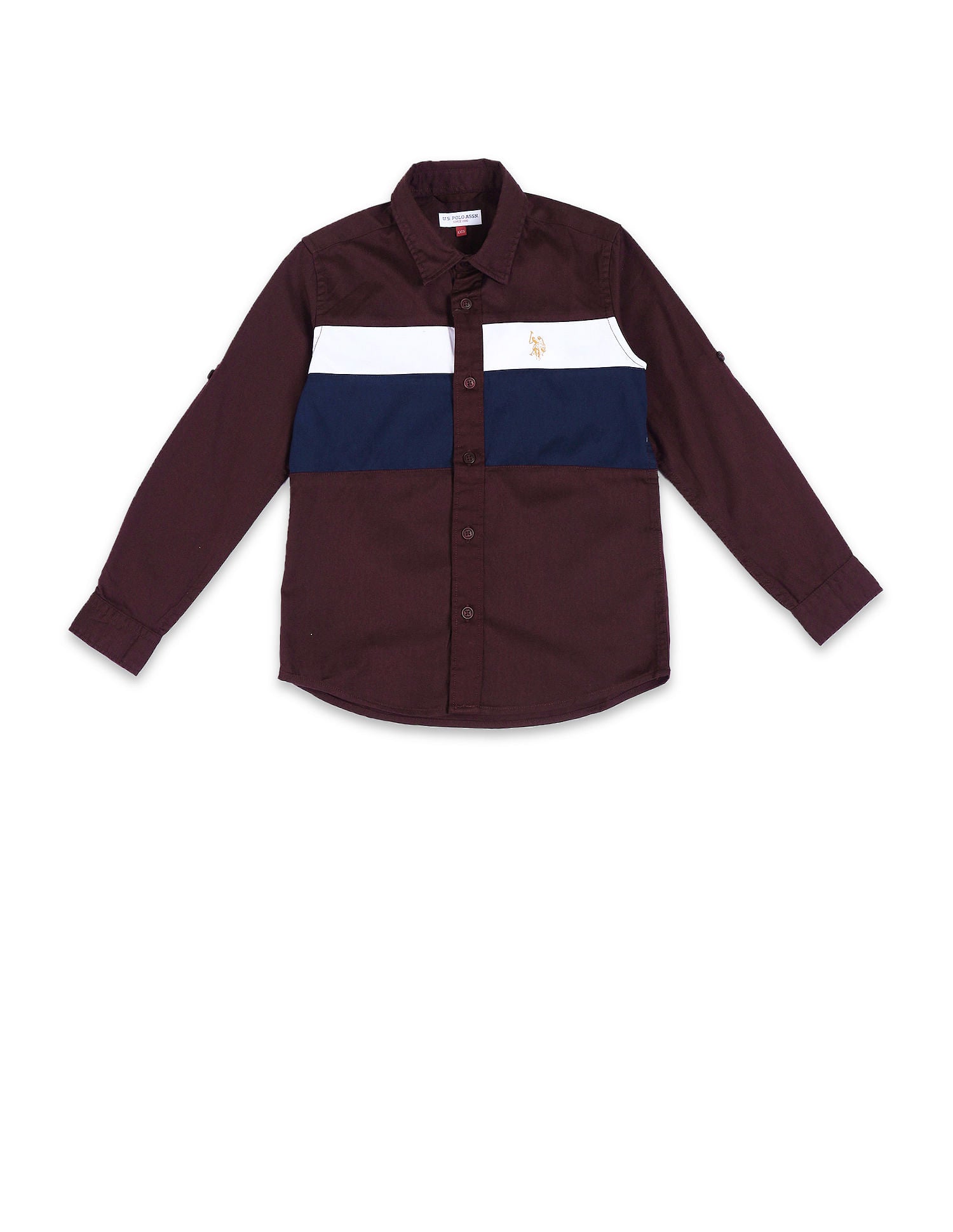 Boys Colour Block Cotton Shirt Maroon - U.S. Polo Assn. India | Large
