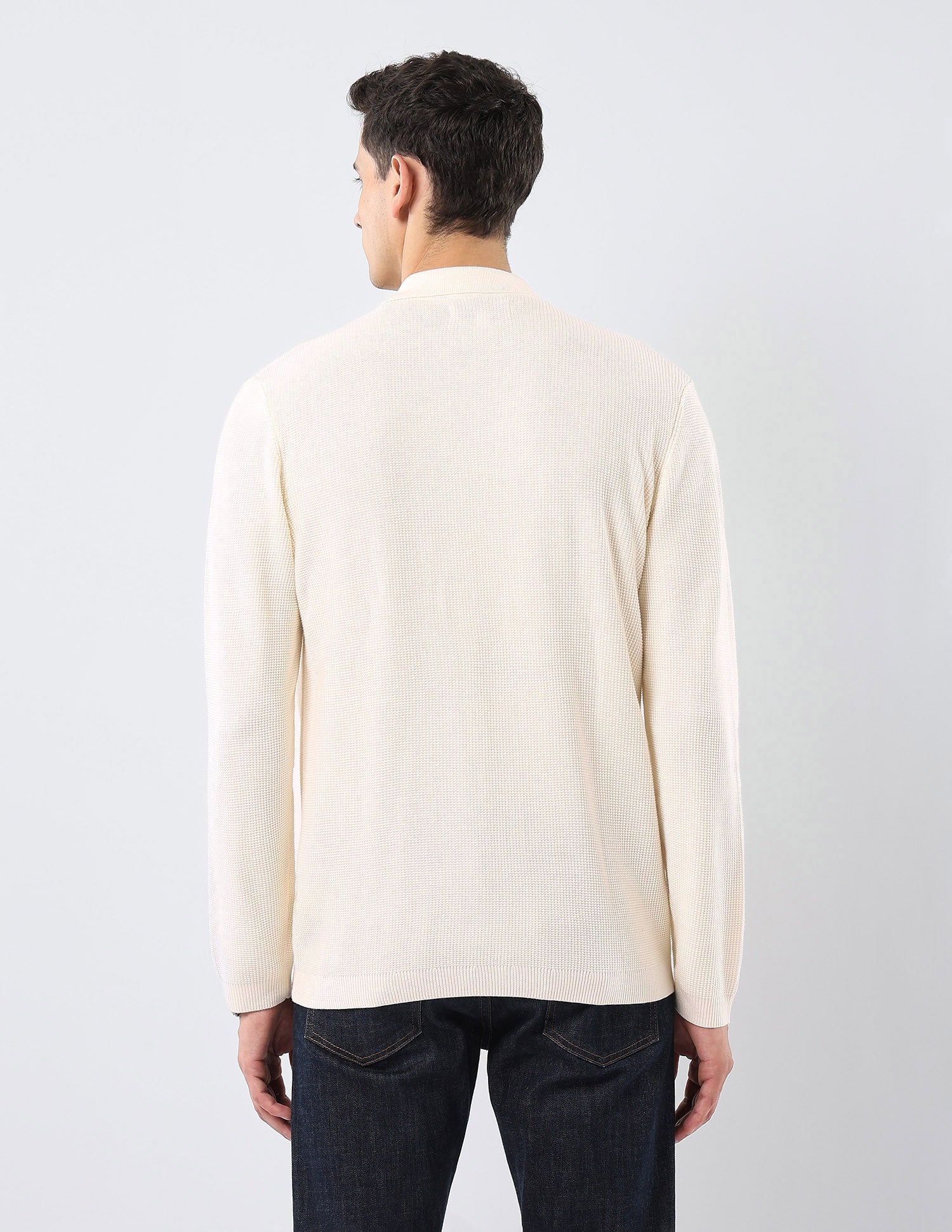 Patterned Knit Polo Neck Sweater Off White - U.S. POLO ASSN. | Large