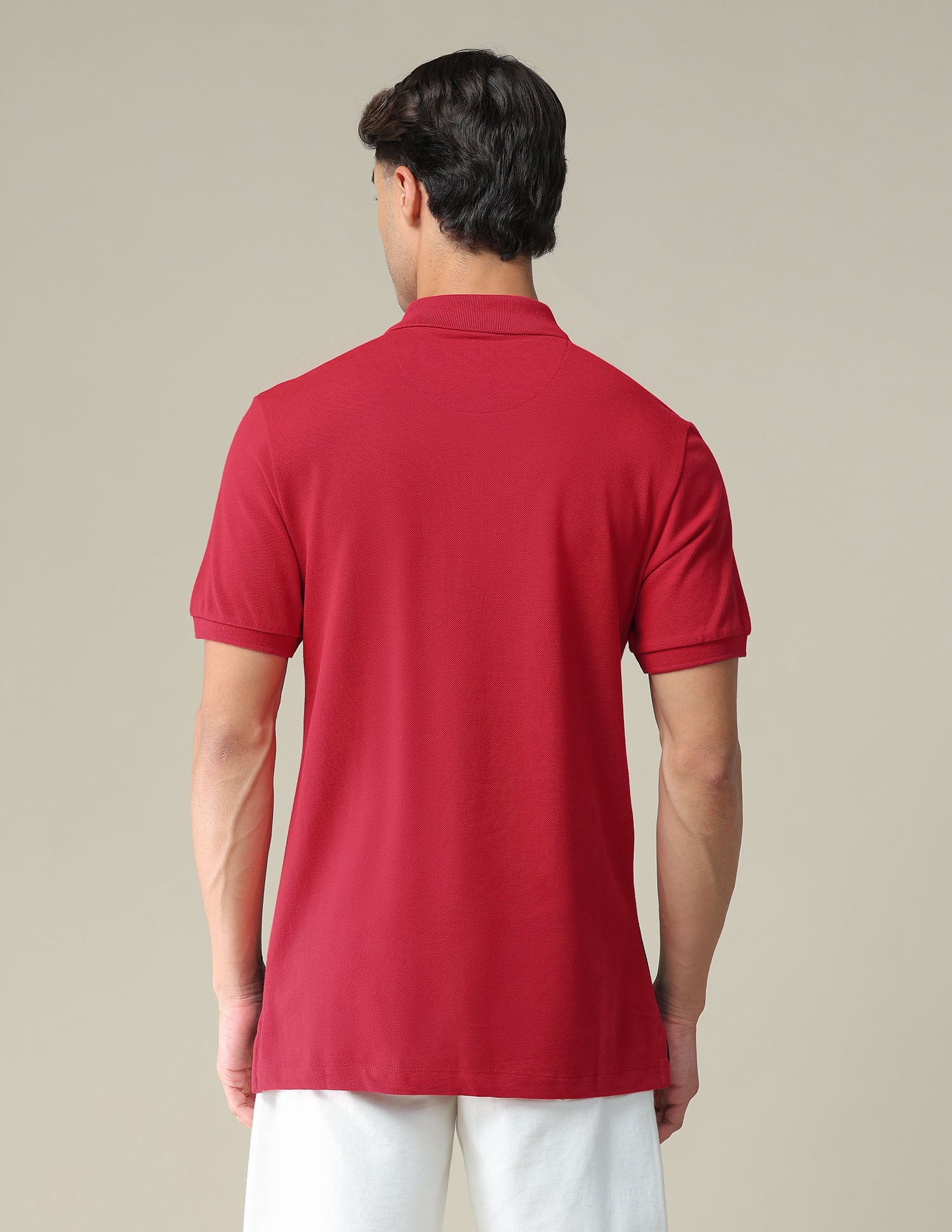 Ribbed Collar Colour Block Polo Shirt Red and Navy - U.S. Polo Assn. India | Large