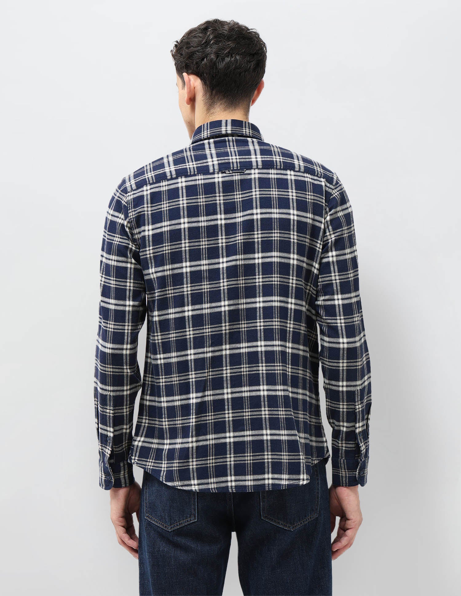 Tartan Checked Herringbone Shirt Navy - U.S. POLO ASSN. | Large