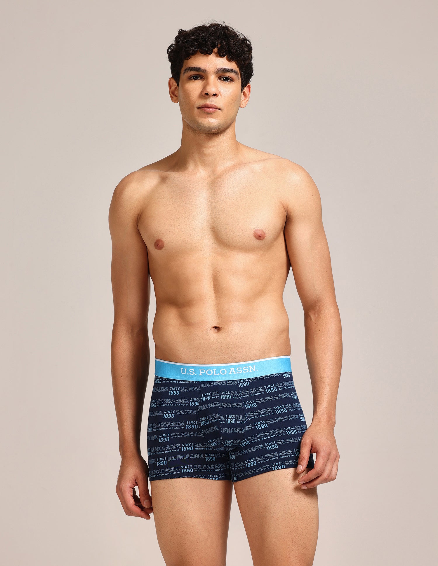 Mid Rise Printed OET24 Trunks - Pack Of 3 Blue, Blue, Bracken - U.S. Polo Assn. India | Large