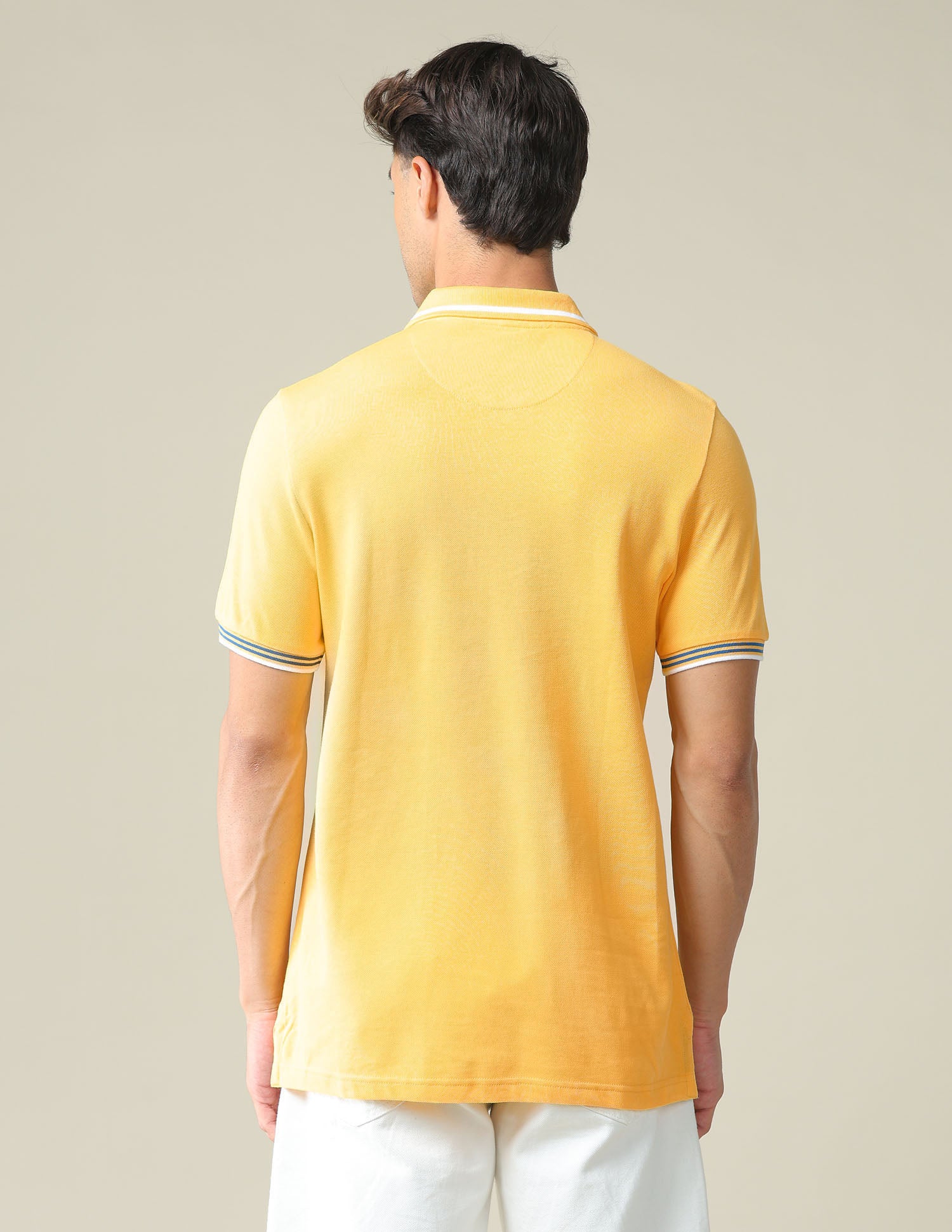 Striped Collar Pique Polo Shirt Mustard - U.S. POLO ASSN. | Large