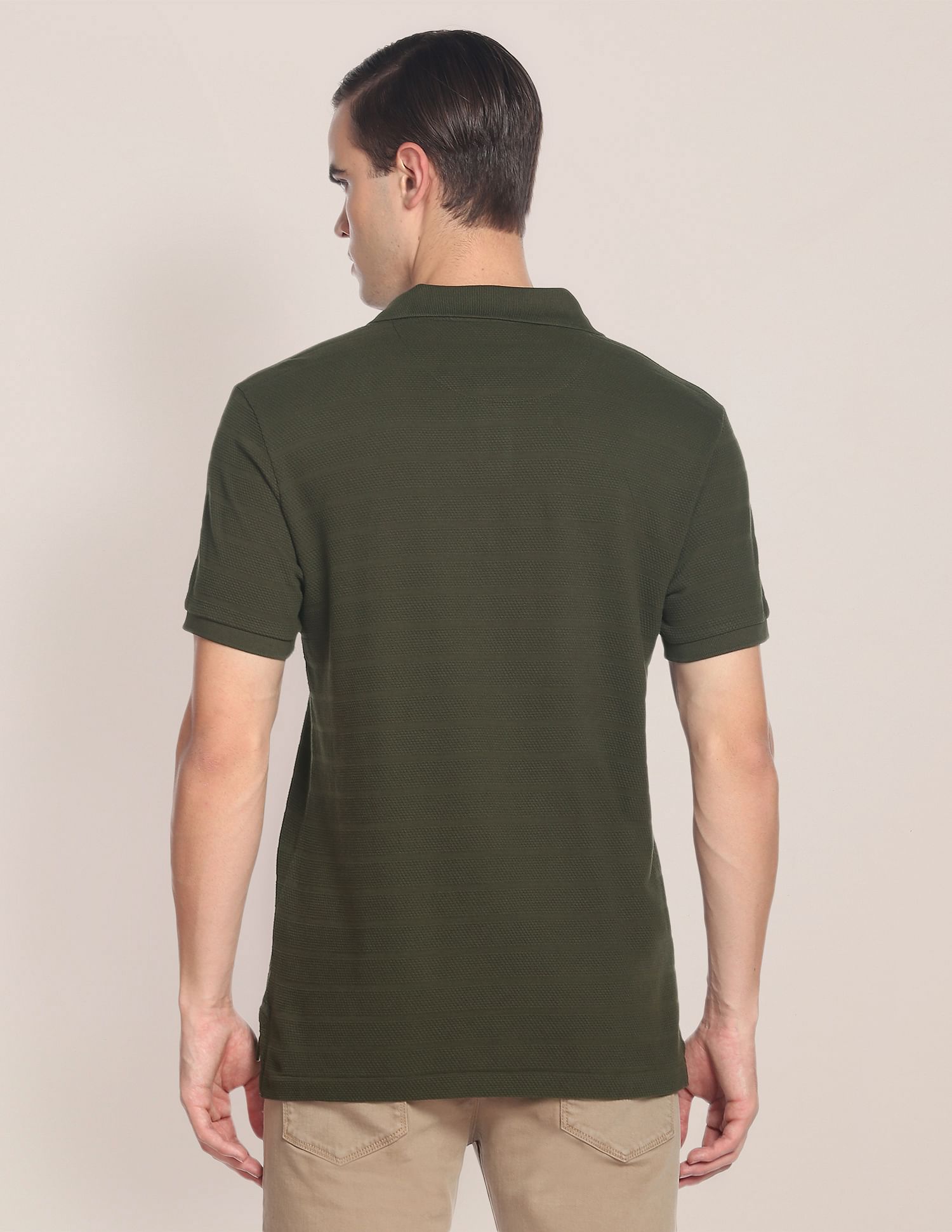 Horizontal Stripe Popcorn Polo Shirt Olive - U.S. Polo Assn. India | Large