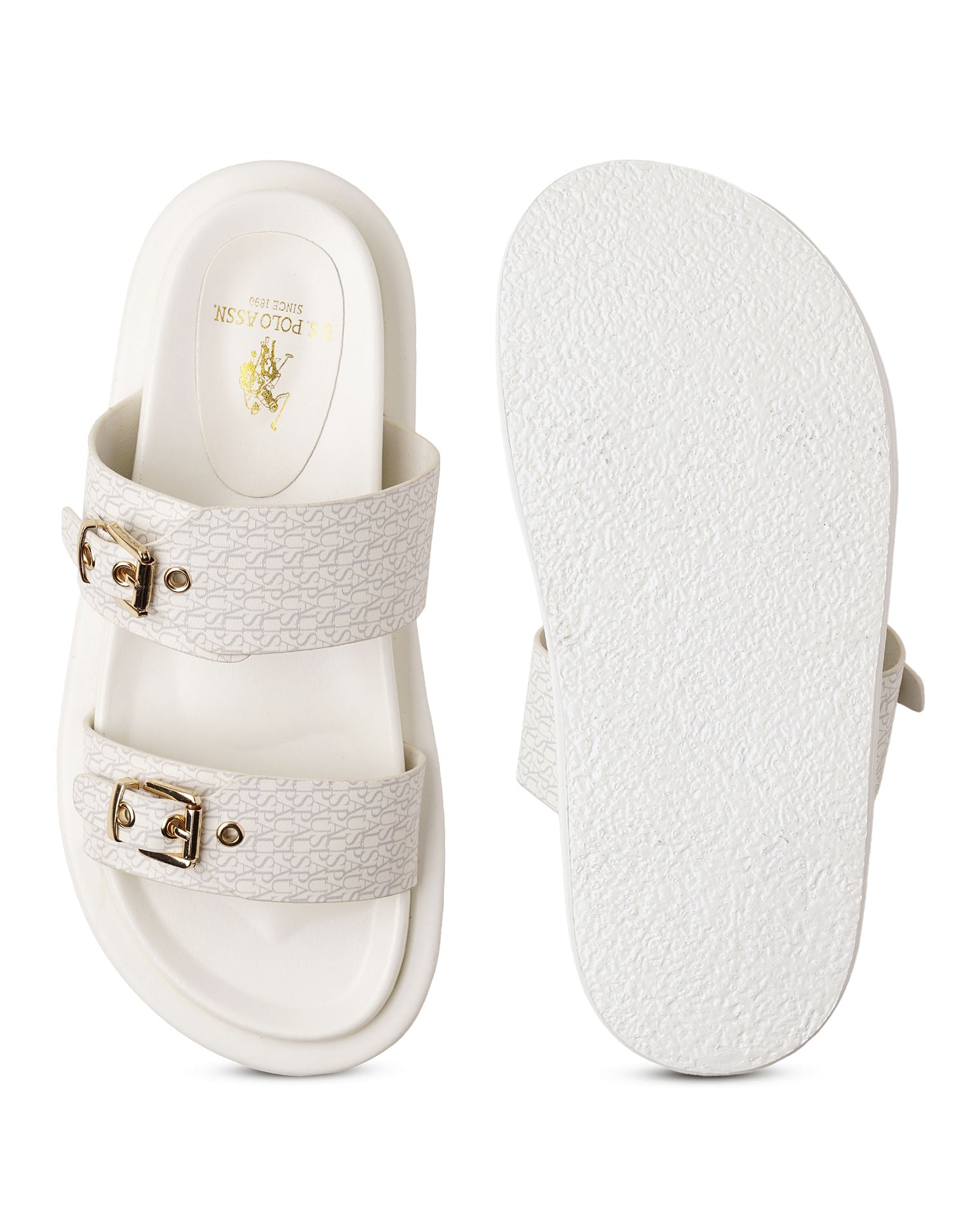 Open Toe Buckle Detail Maria Sandals White - U.S. Polo Assn. India | Large
