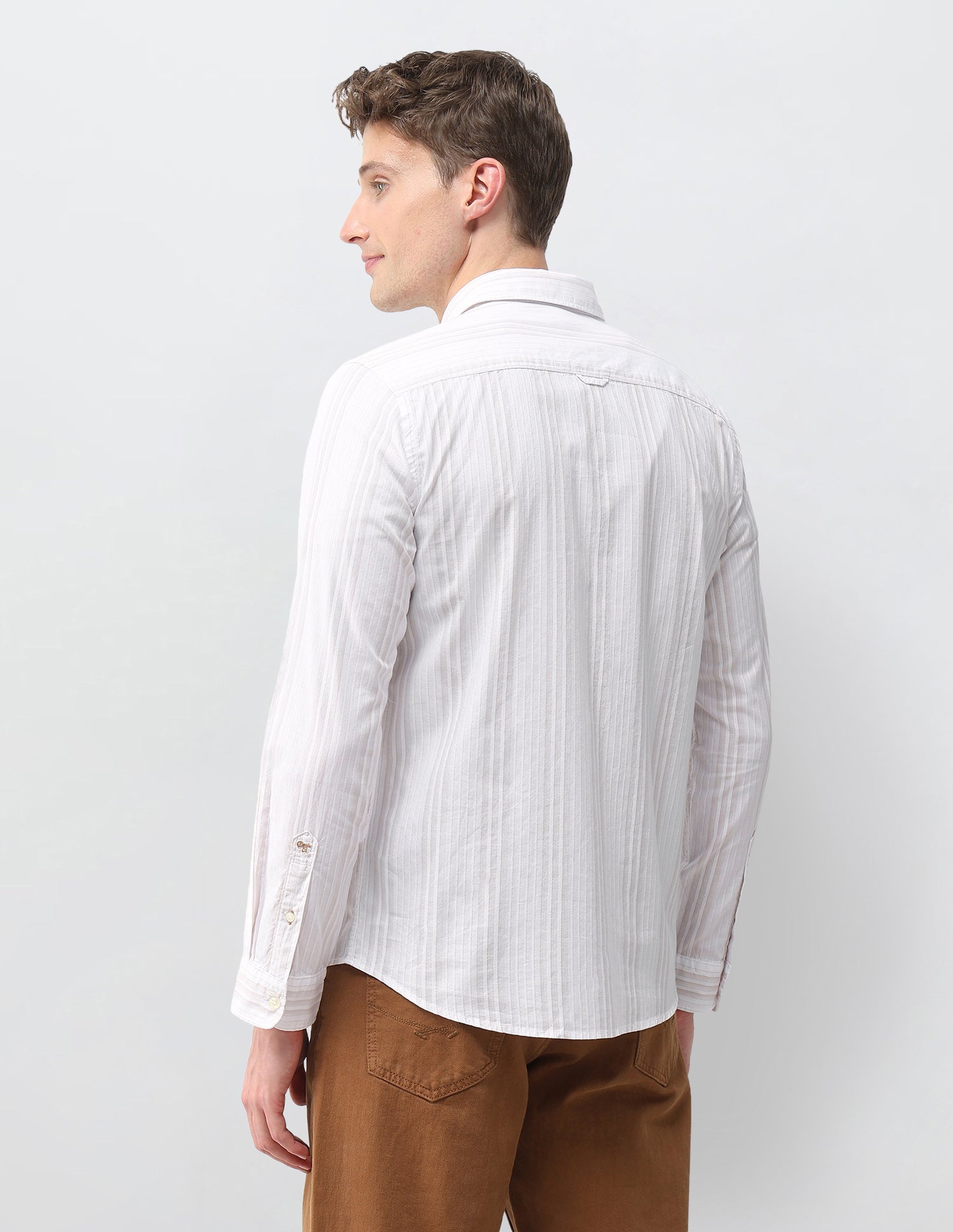 Vertical Striped Dobby Shirt Light Brown - U.S. Polo Assn. India | Large