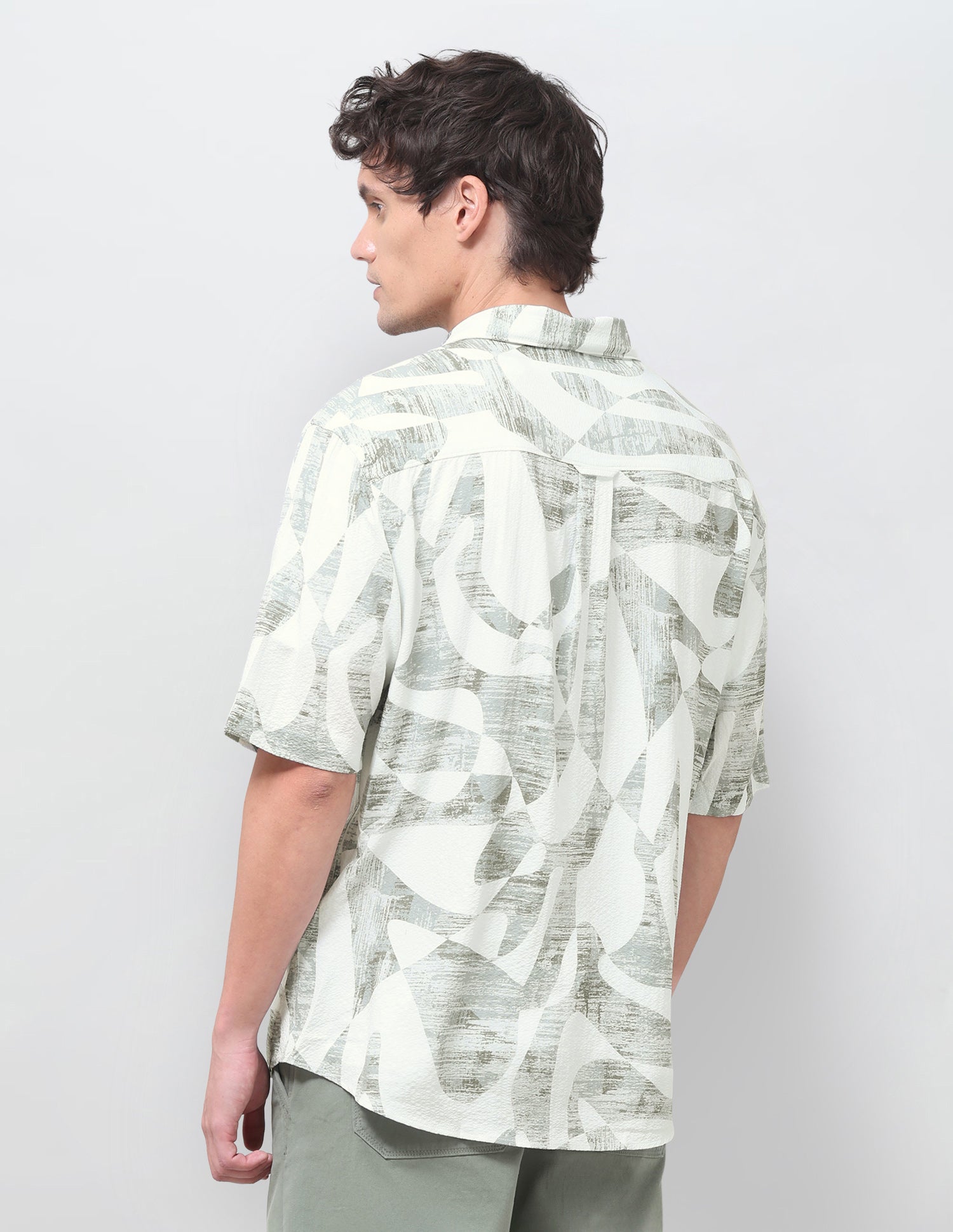 Abstract Printed Seersucker Shirt Light Green - U.S. Polo Assn. India | Large