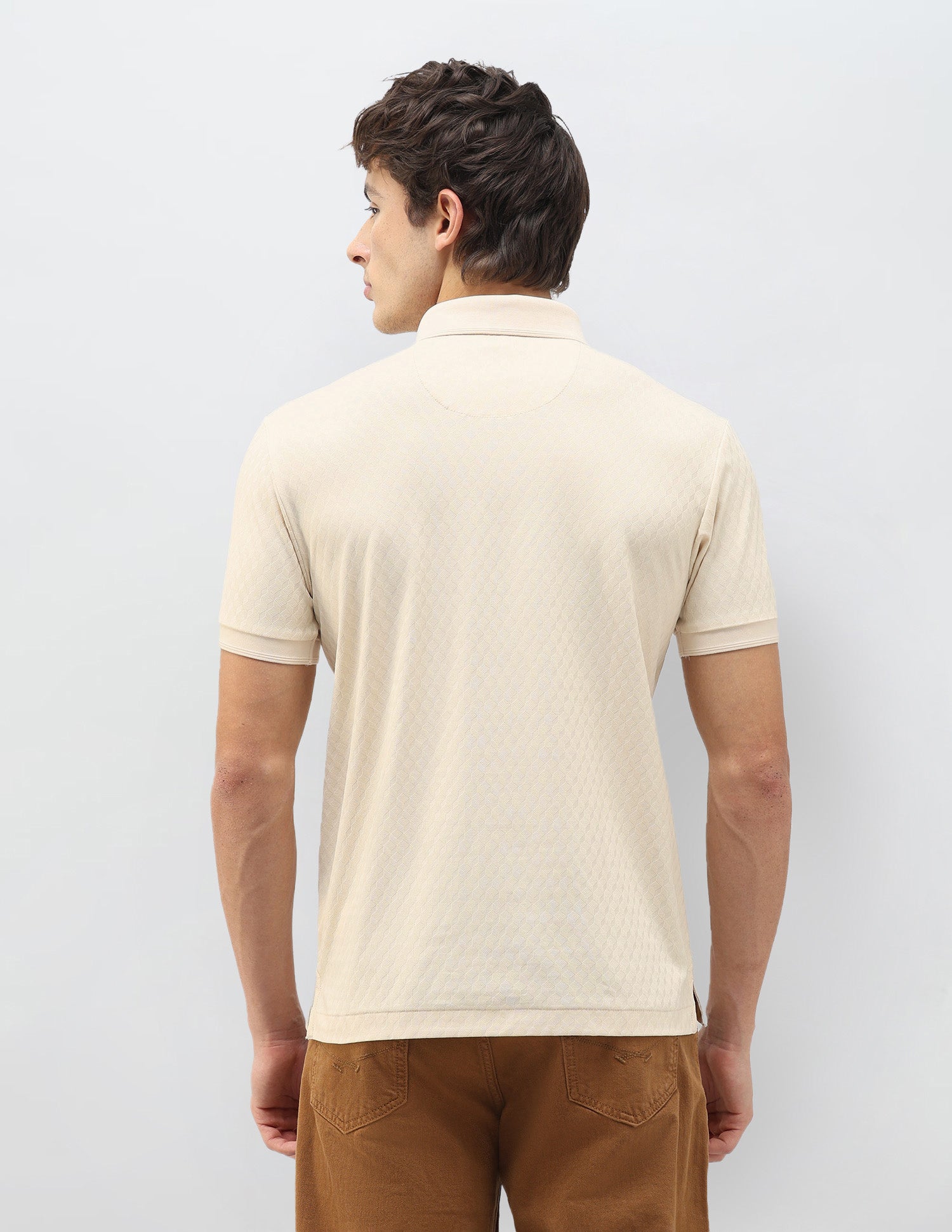Geometric Patterned Knit Slim Fit Polo Shirt Beige - U.S. Polo Assn. India | Large