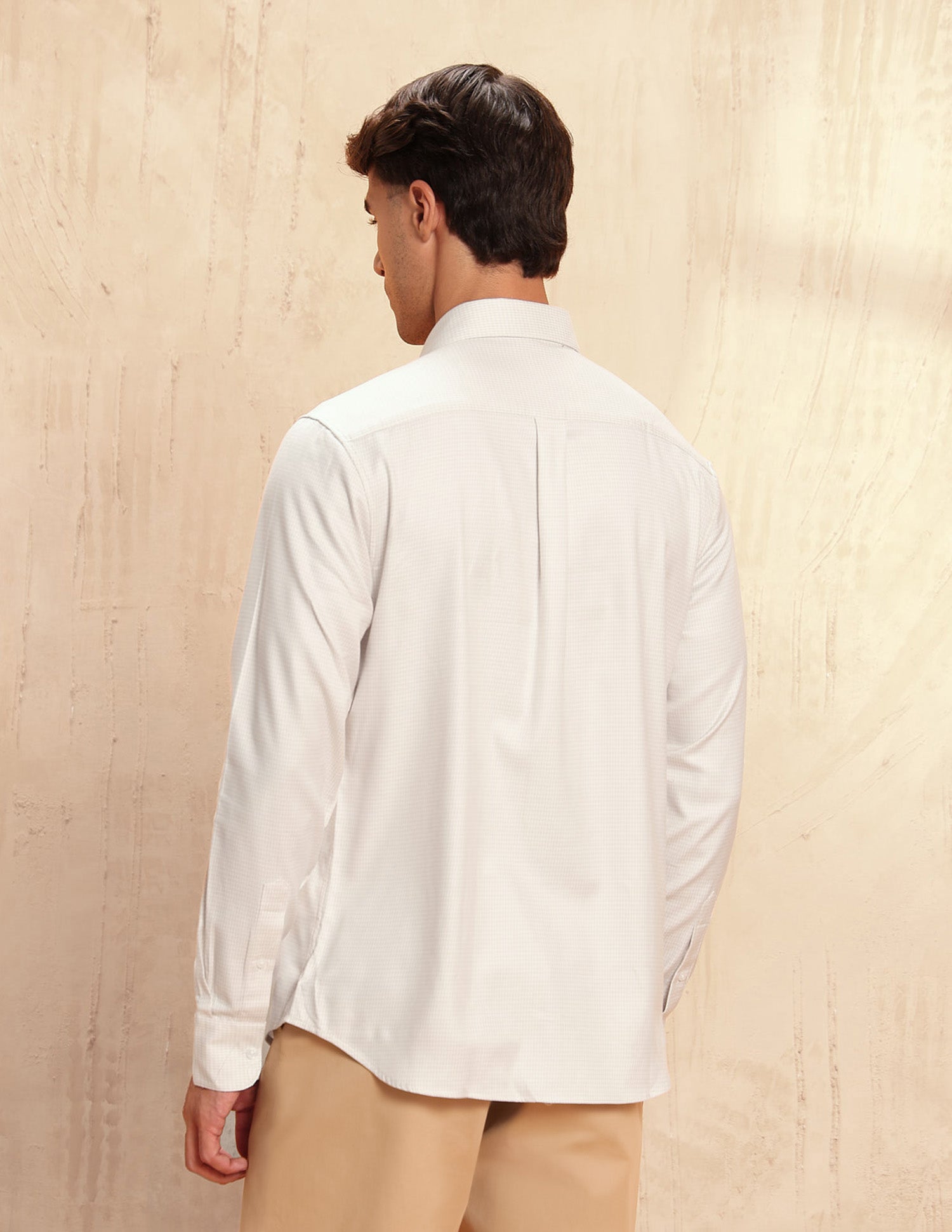 Twill Micro Checked Shirt Beige - U.S. POLO ASSN. | Large