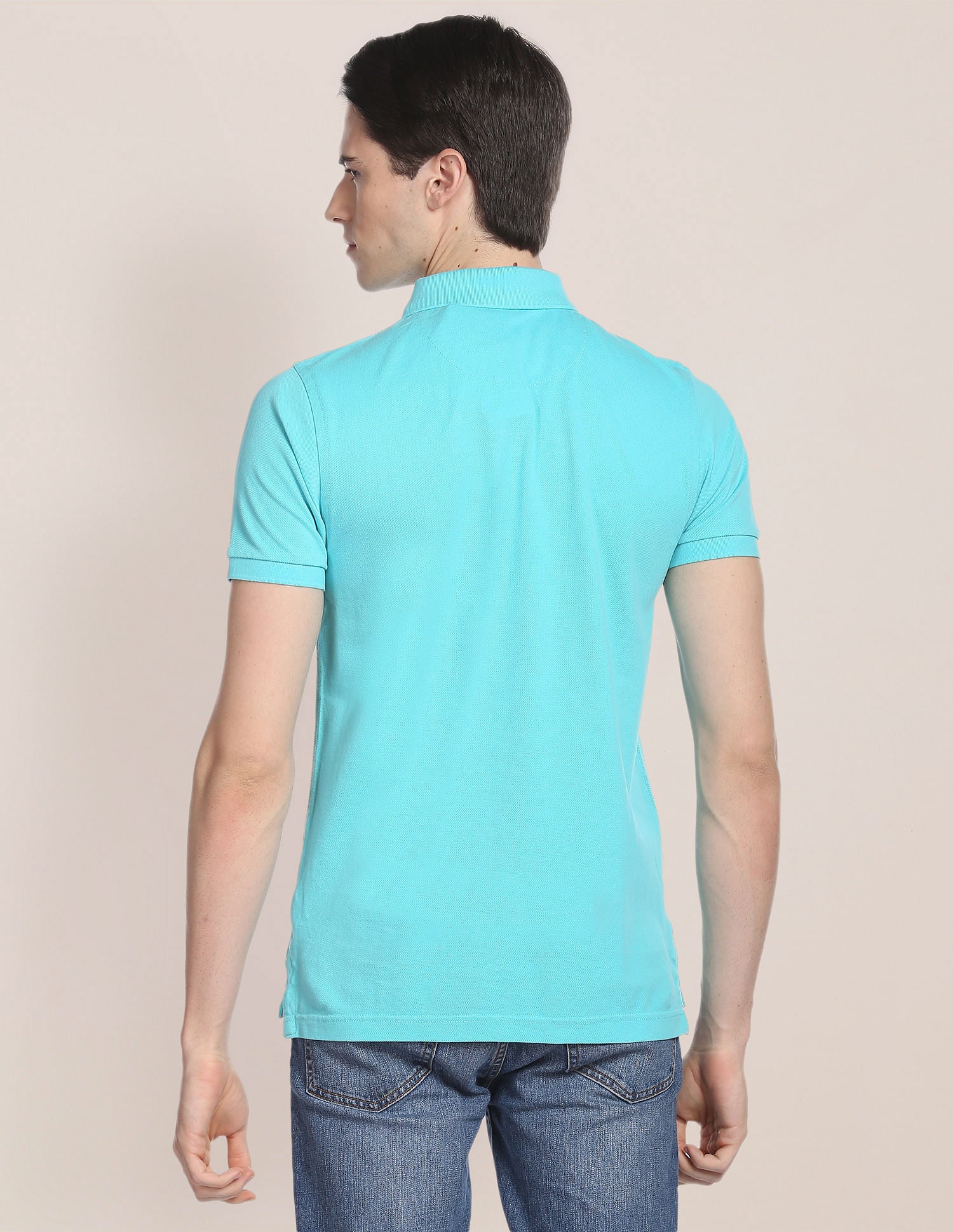 Ribbed Collar Solid Polo Shirt Light Blue - U.S. Polo Assn. India | Large