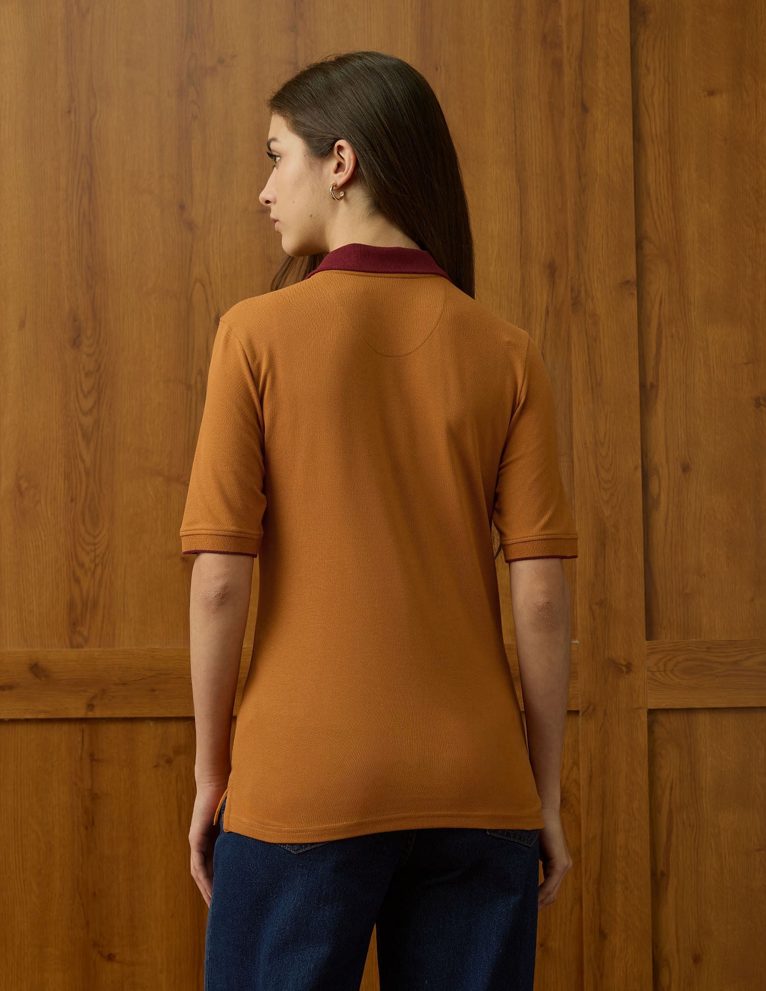 Polo With Elbow Length Sleeves And Contrast Collar Orange - U.S. POLO ASSN. | Large