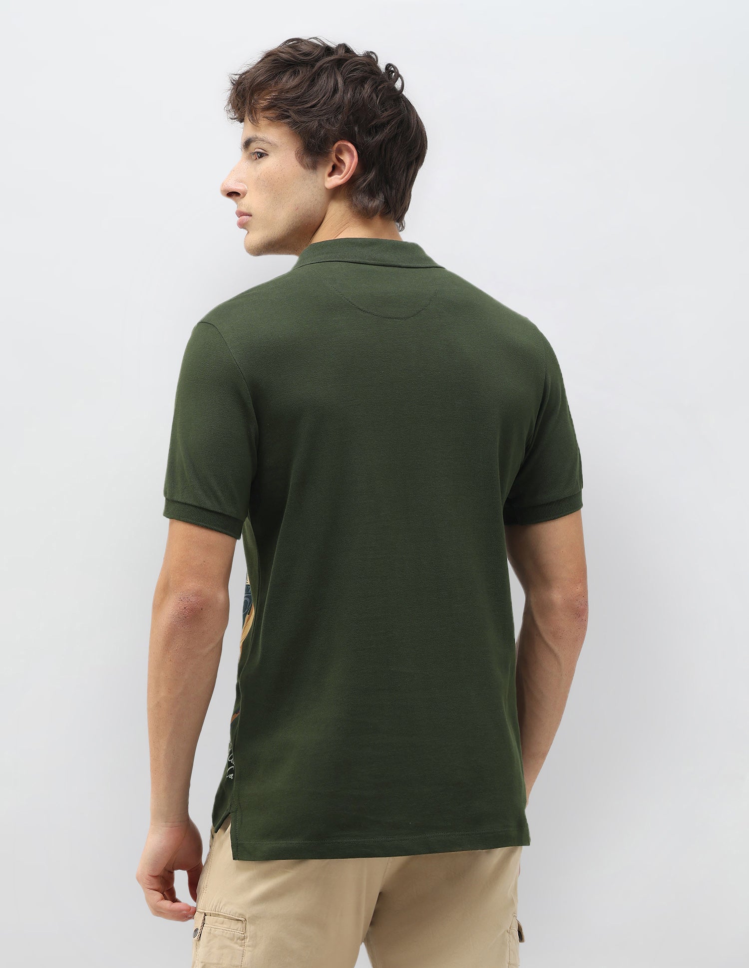 Motel On The Coast Graphic Brand Printed Polo Shirt Olive - U.S. Polo Assn. India | Large