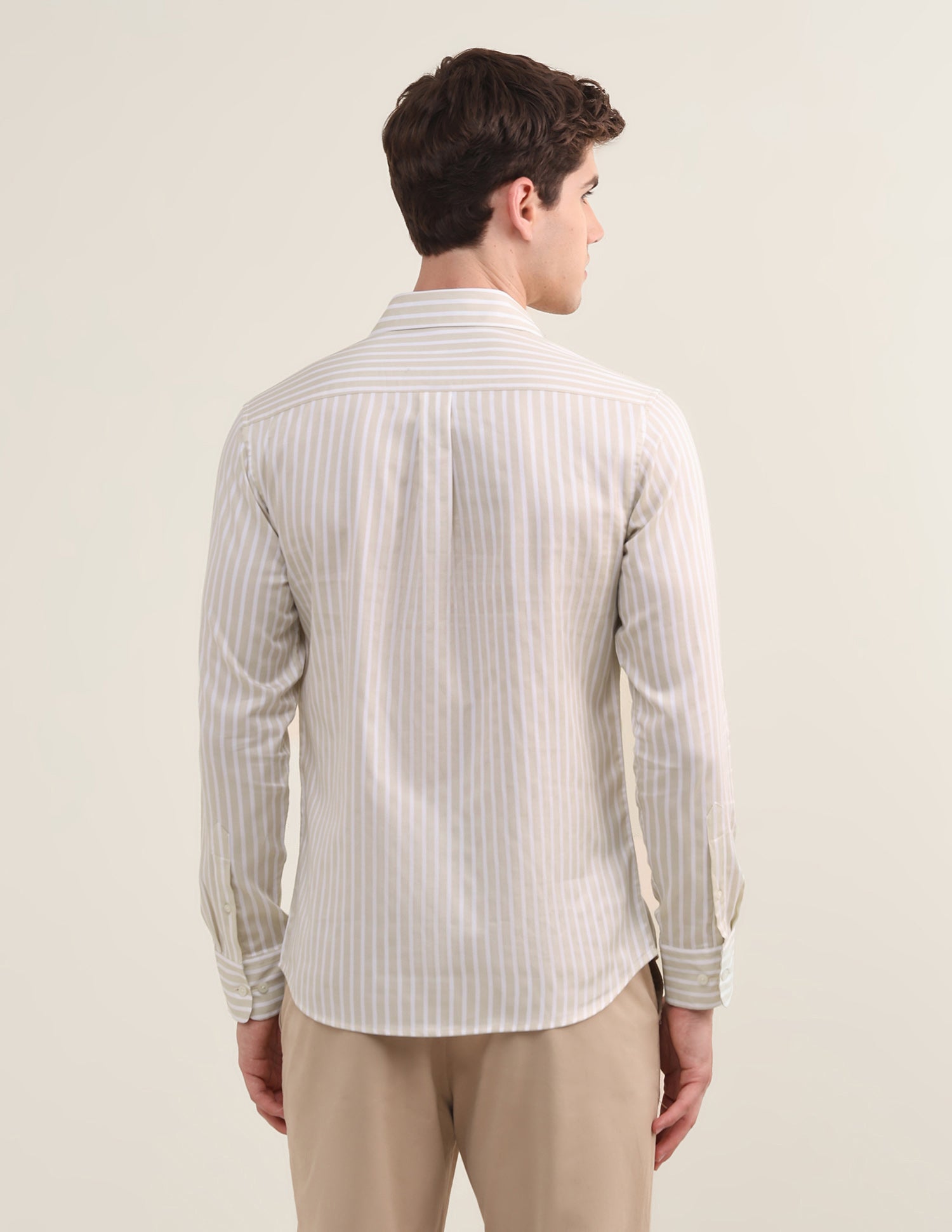 Vertical Striped Satin Shirt Beige - U.S. Polo Assn. India | Large
