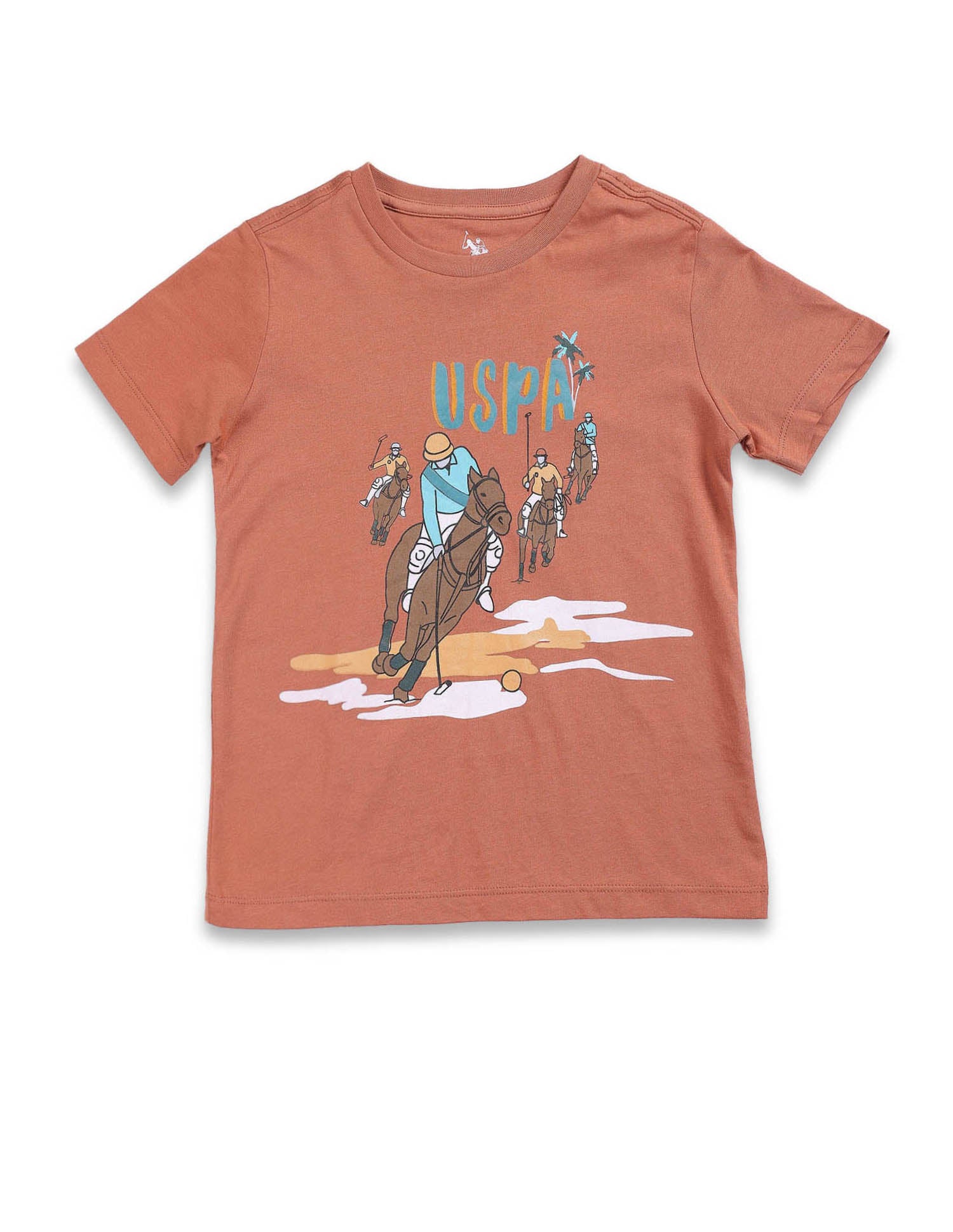 Boys Graphic Print Cotton T-Shirt Rust - U.S. Polo Assn. India | Large
