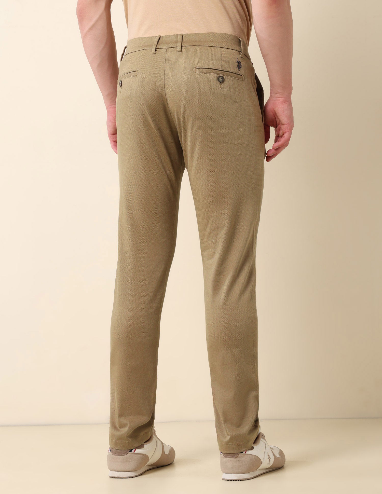 Textured Slim Fit Trousers Dark Khaki - U.S. Polo Assn. India | Large
