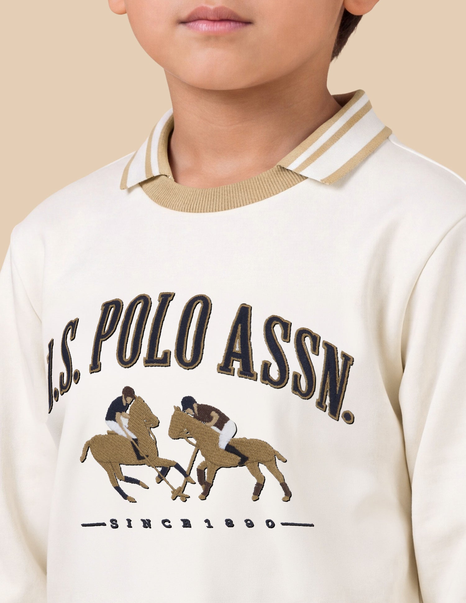 Brand Applique Regular Fit Sweatshirt Off White - U.S. Polo Assn. India | Large