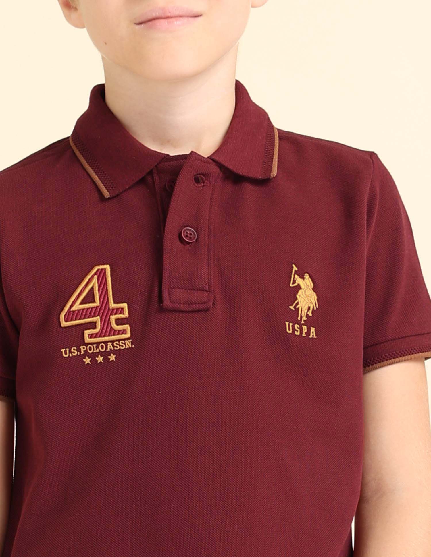 Boys Brand Appliqued Regular Fit Polo Shirt Burgundy - U.S. POLO ASSN. | Large