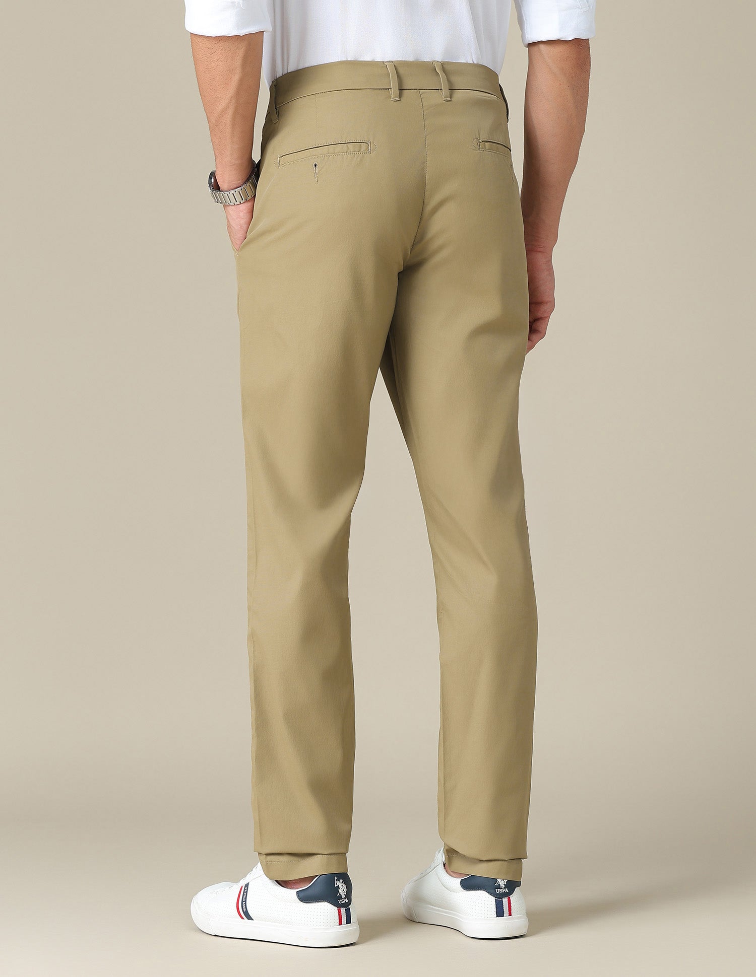 Austin Slim Fit Mid Rise Trousers Khaki - U.S. POLO ASSN. | Large