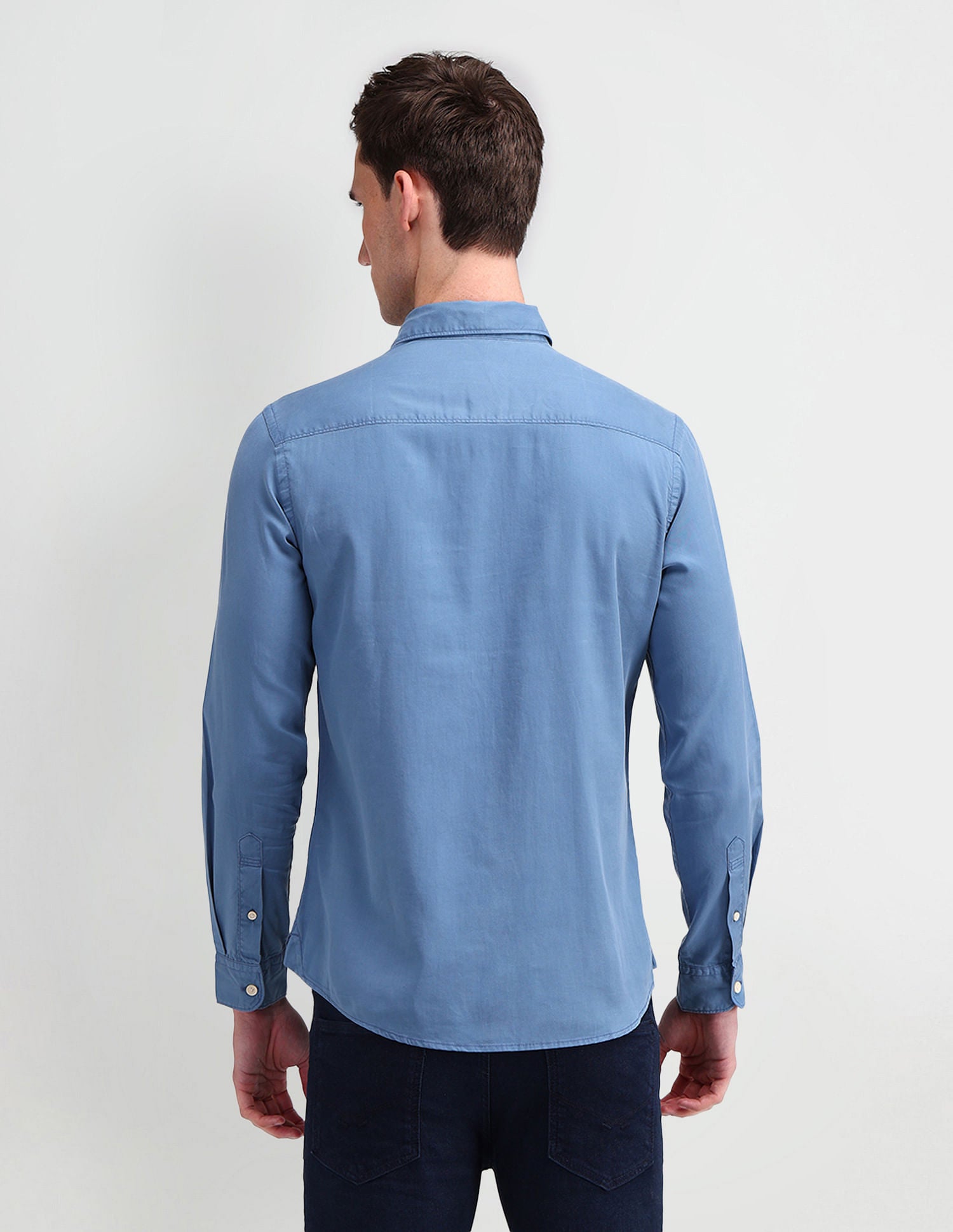 Slim Fit Solid Shirt Light-Blue - U.S. Polo Assn. India | Large