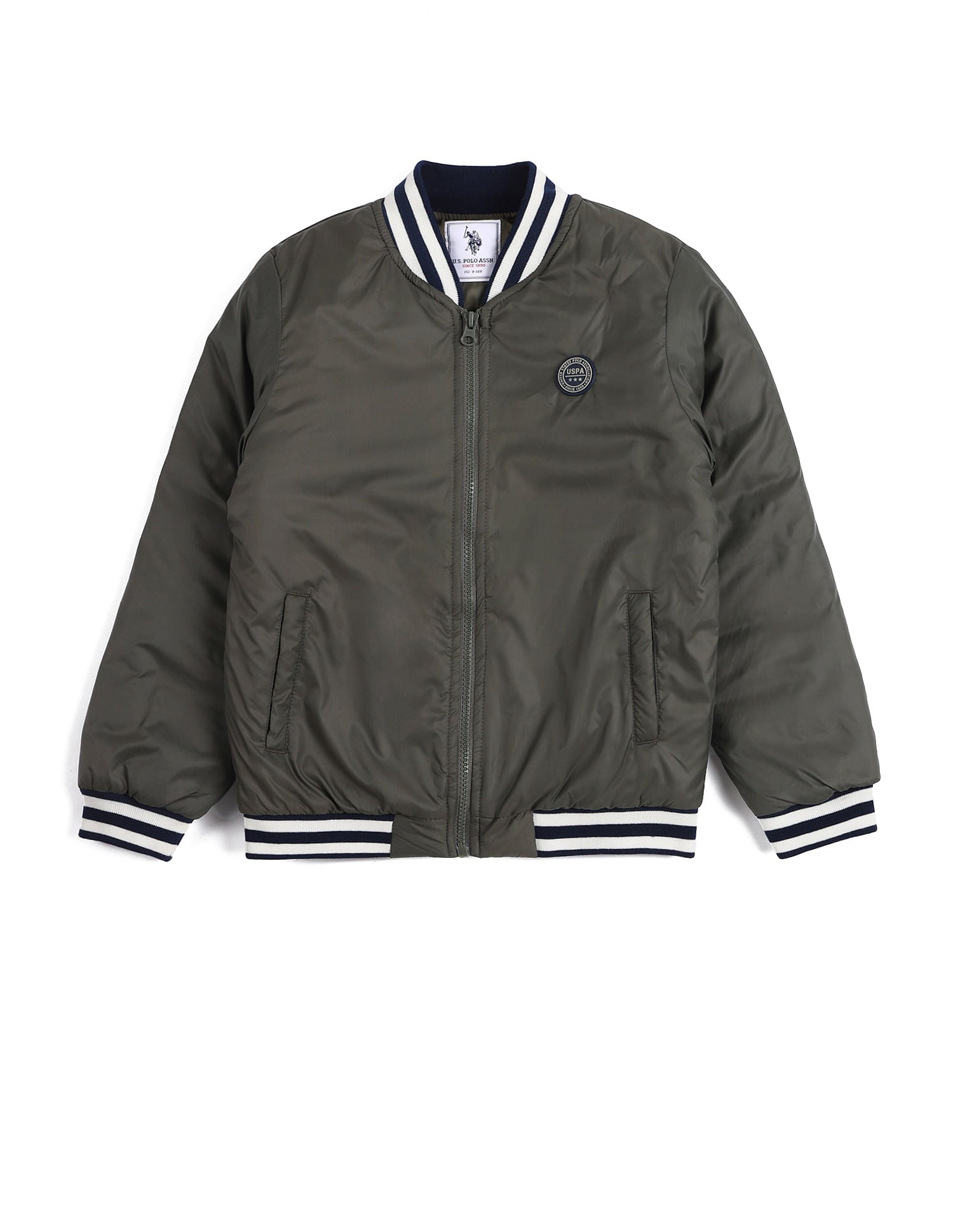 Boys Solid Mock Collar Jacket Dark Green - U.S. POLO ASSN. | Large