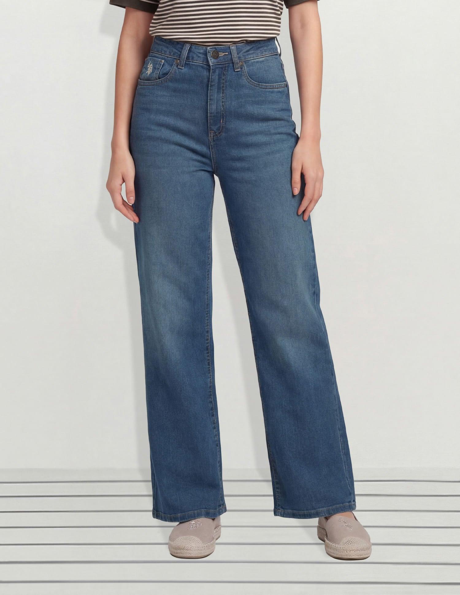 High Rise Wide Leg Fit Jeans Blue - U.S. Polo Assn. India | Large
