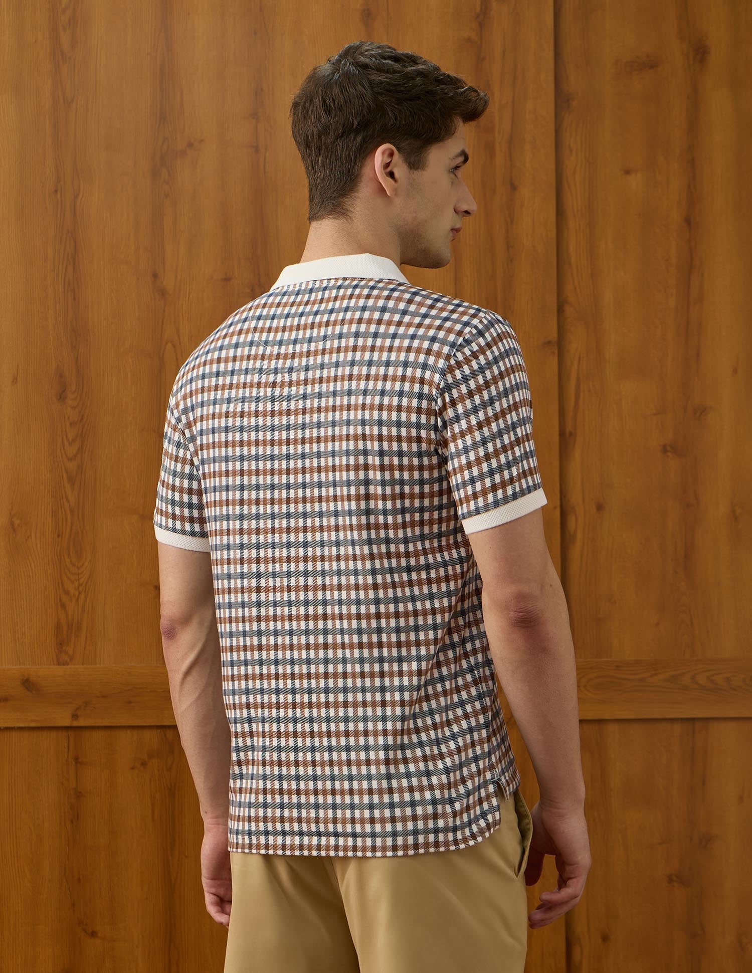 Checked Equestrian Aisle Theater Polo Shirt Light Brown - U.S. POLO ASSN. | Large